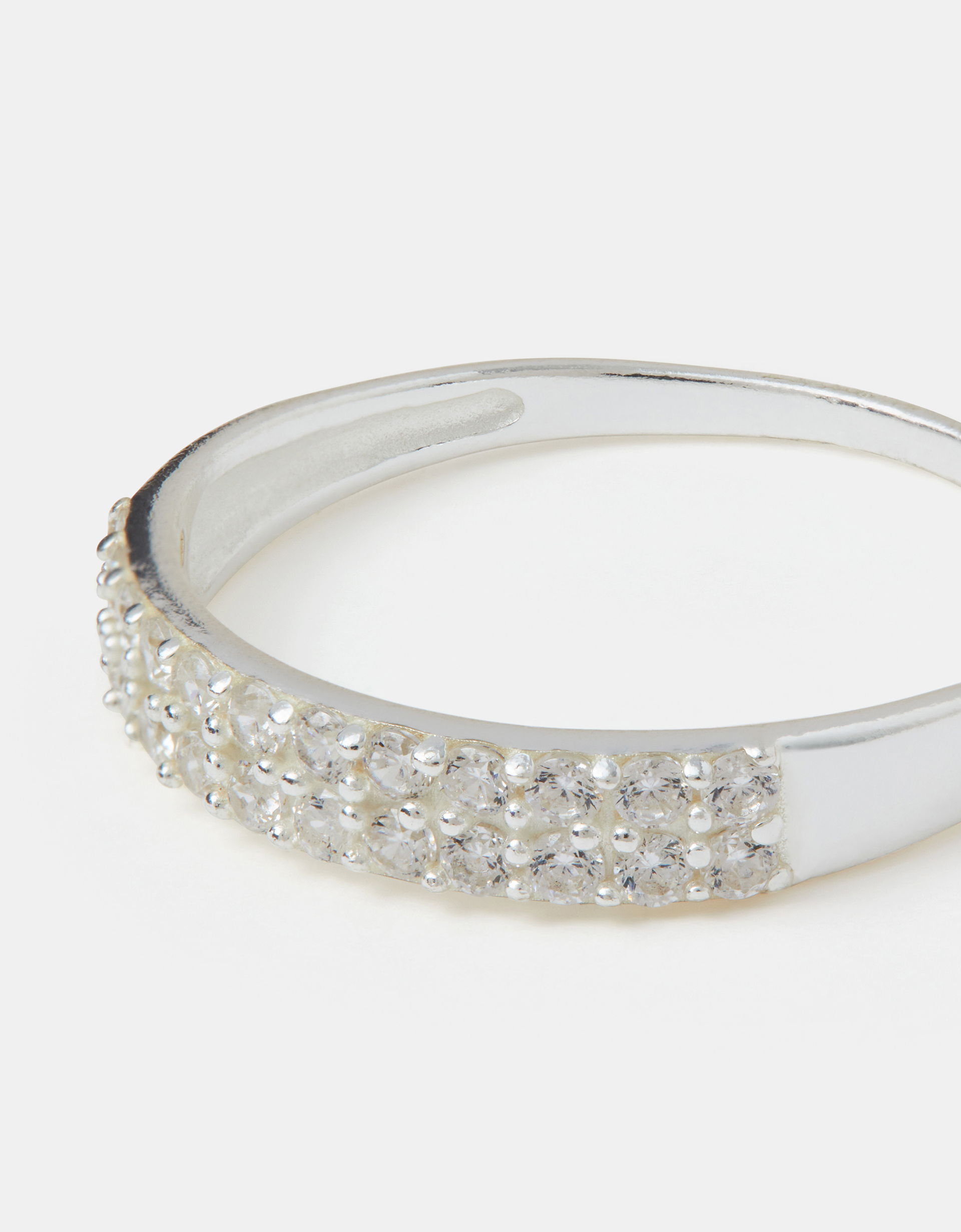 Sterling Silver Diamanté Encrusted Ring Size: XS - Accessorize