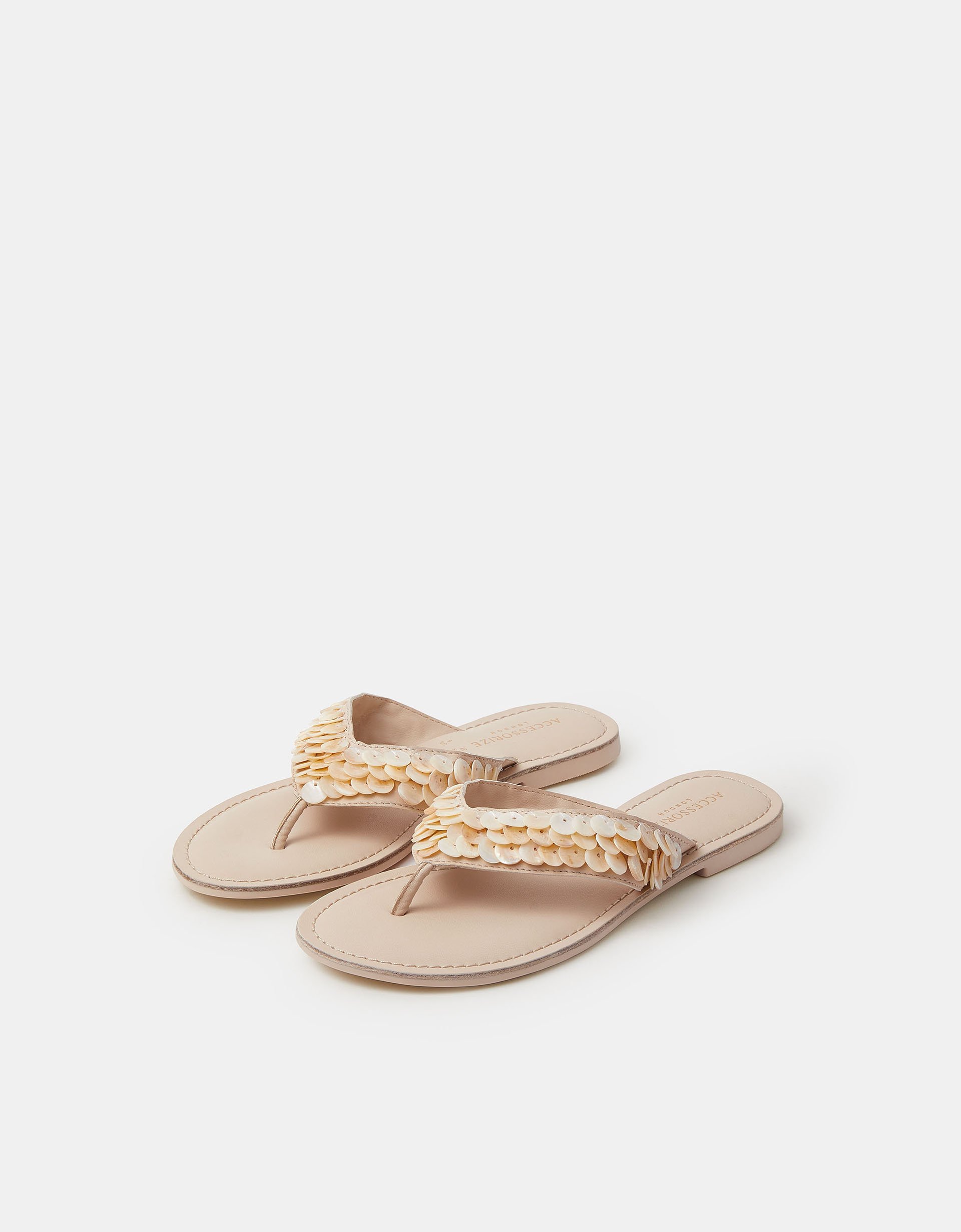 Mother of Pearl Embellished Flip Flops Ivory, Size: 39 - Accessorize