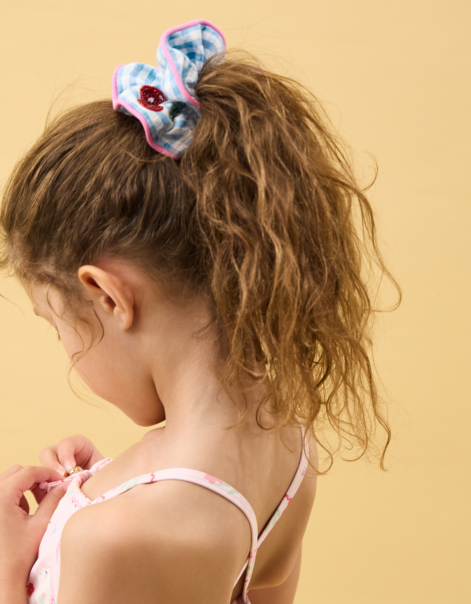 Blue Girls Cherry Gingham Hair Scrunchie - Accessorize