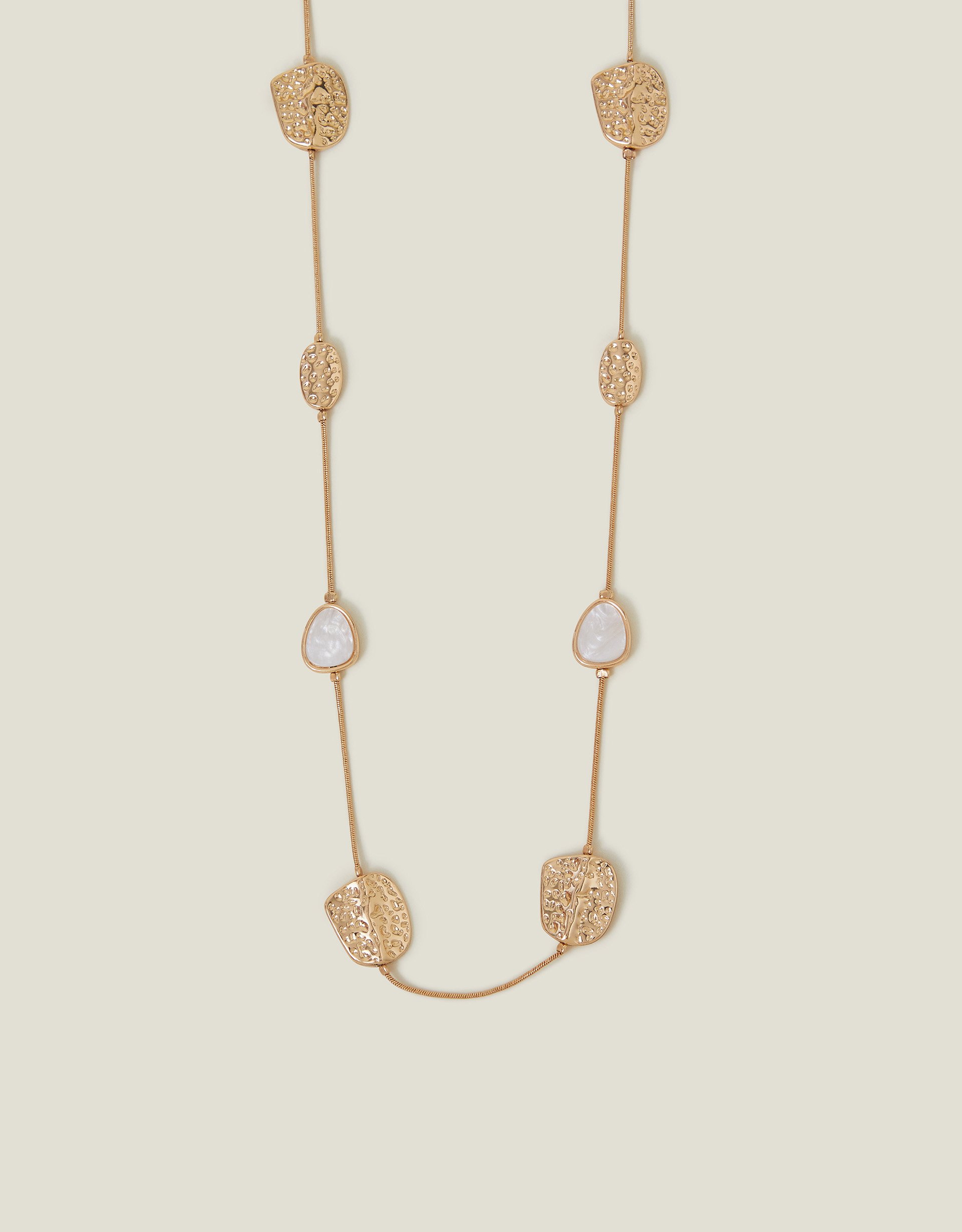 Gold Long Textured Pendant Station Necklace - Accessorize