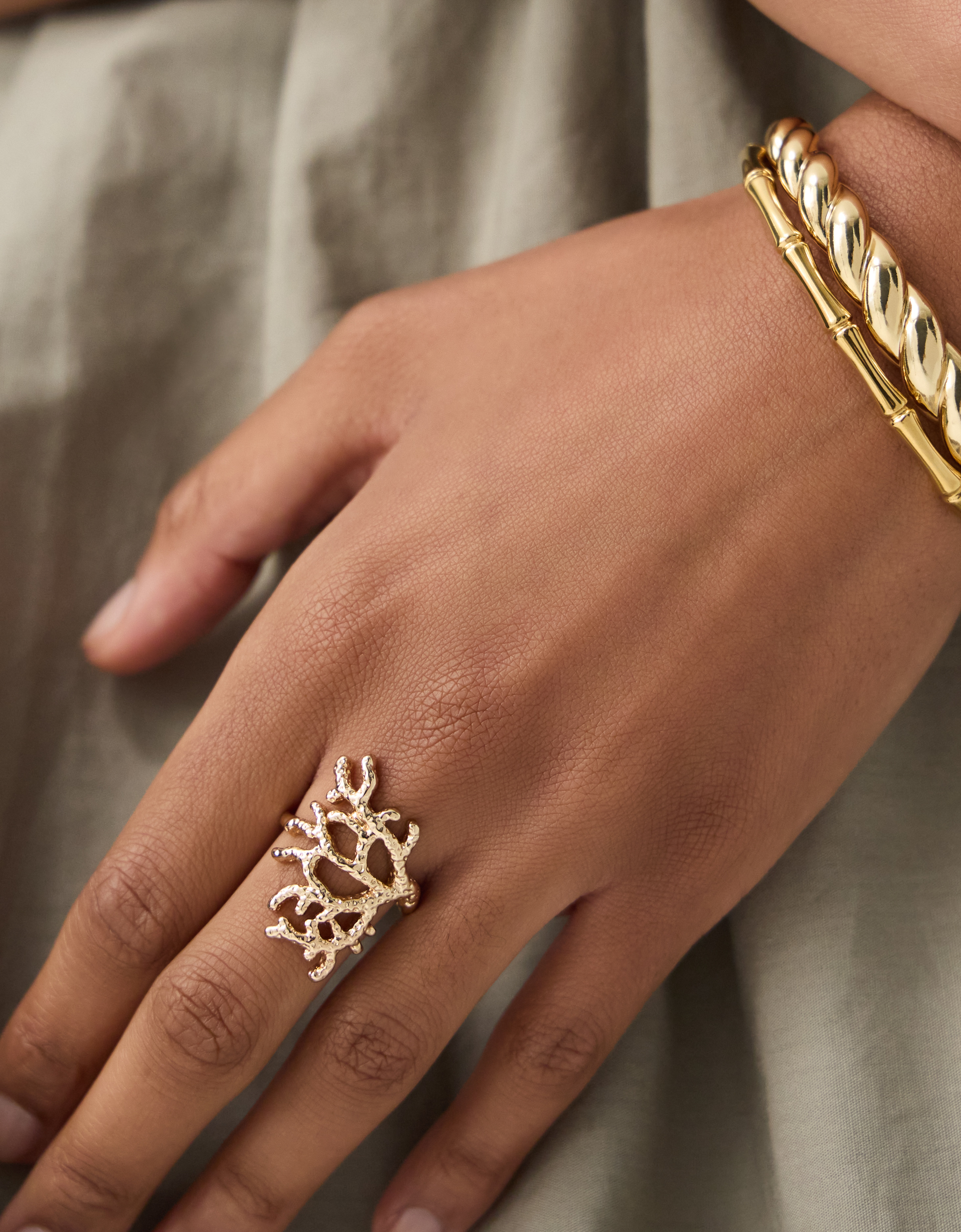 Accessorize Coral Ring, Gold, Size: S