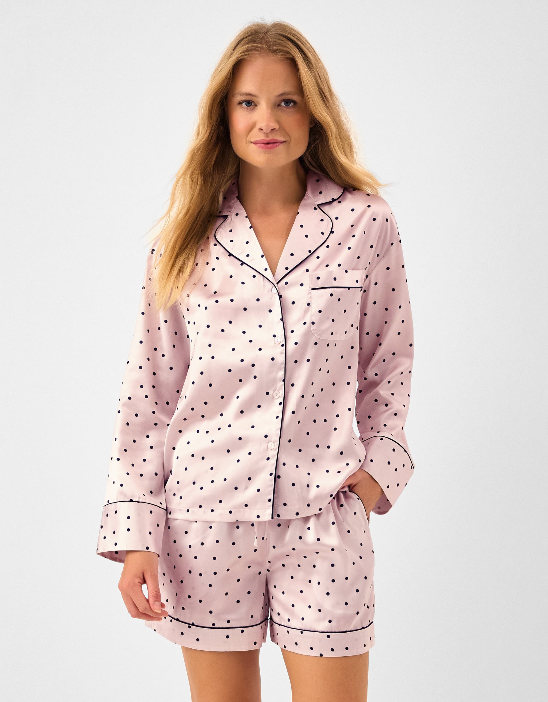 Polka Dot Satin Short Pyjamas Set Ivory, Size: L - Accessorize