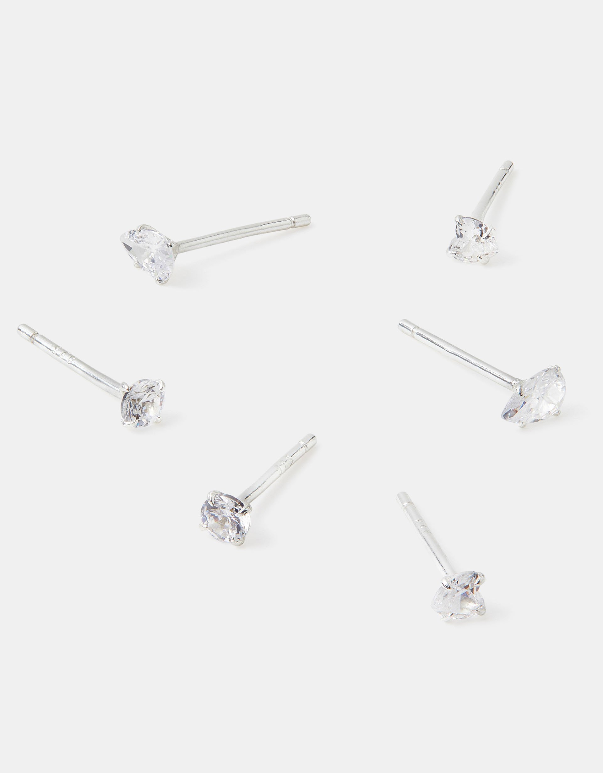 3-Pack Sterling Silver Diamanté Stud Earrings - Accessorize