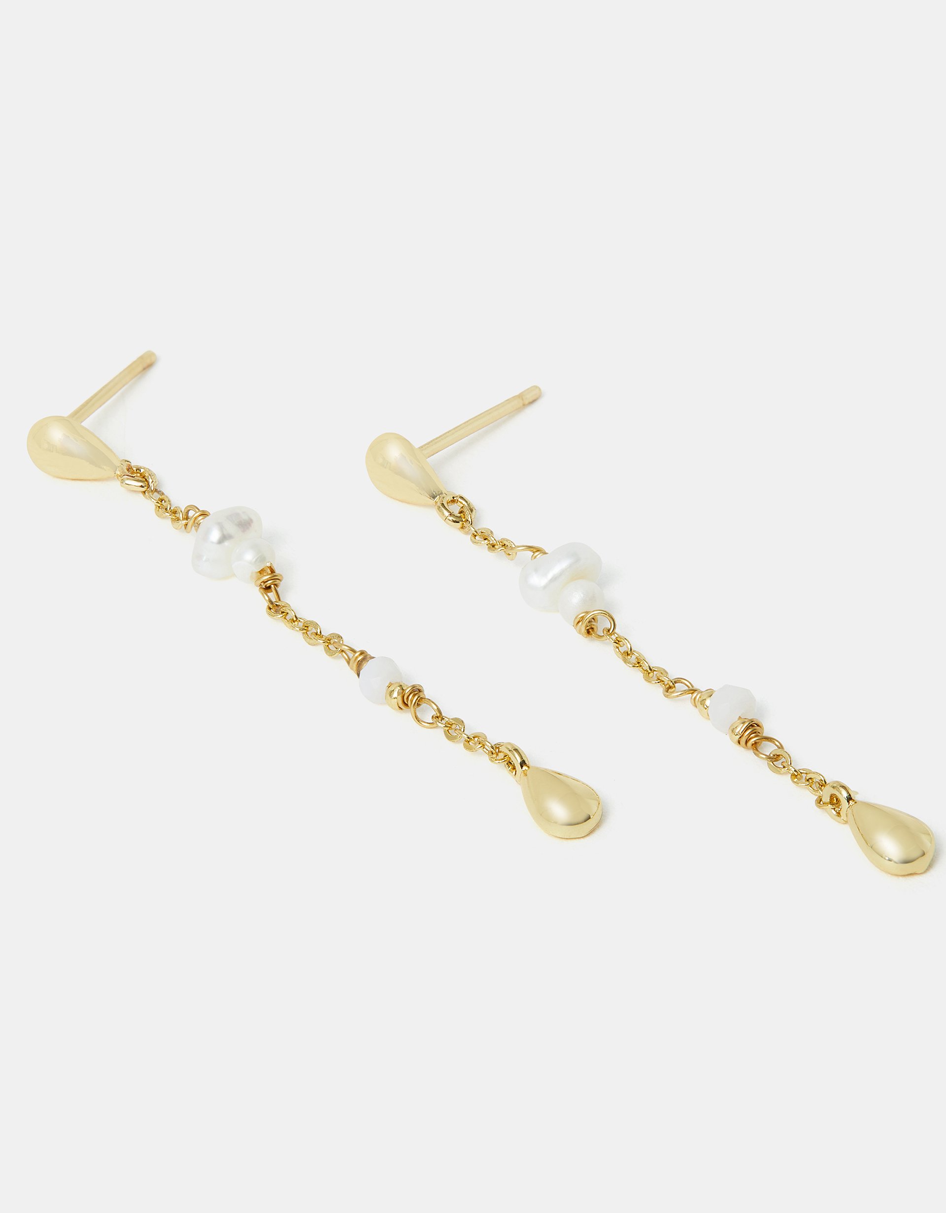 14ct Gold-plated Pearl Chain Drop Earrings - Accessorize