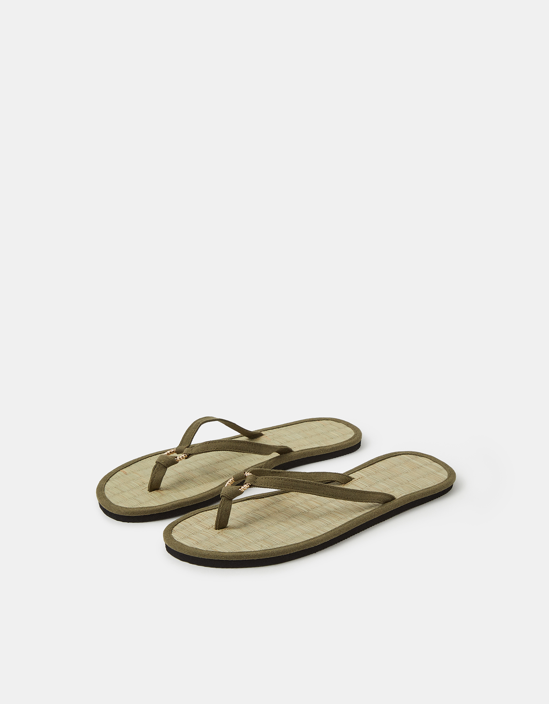 Accessorize Ring Detail Seagrass Flip Flops, Green, Size: L