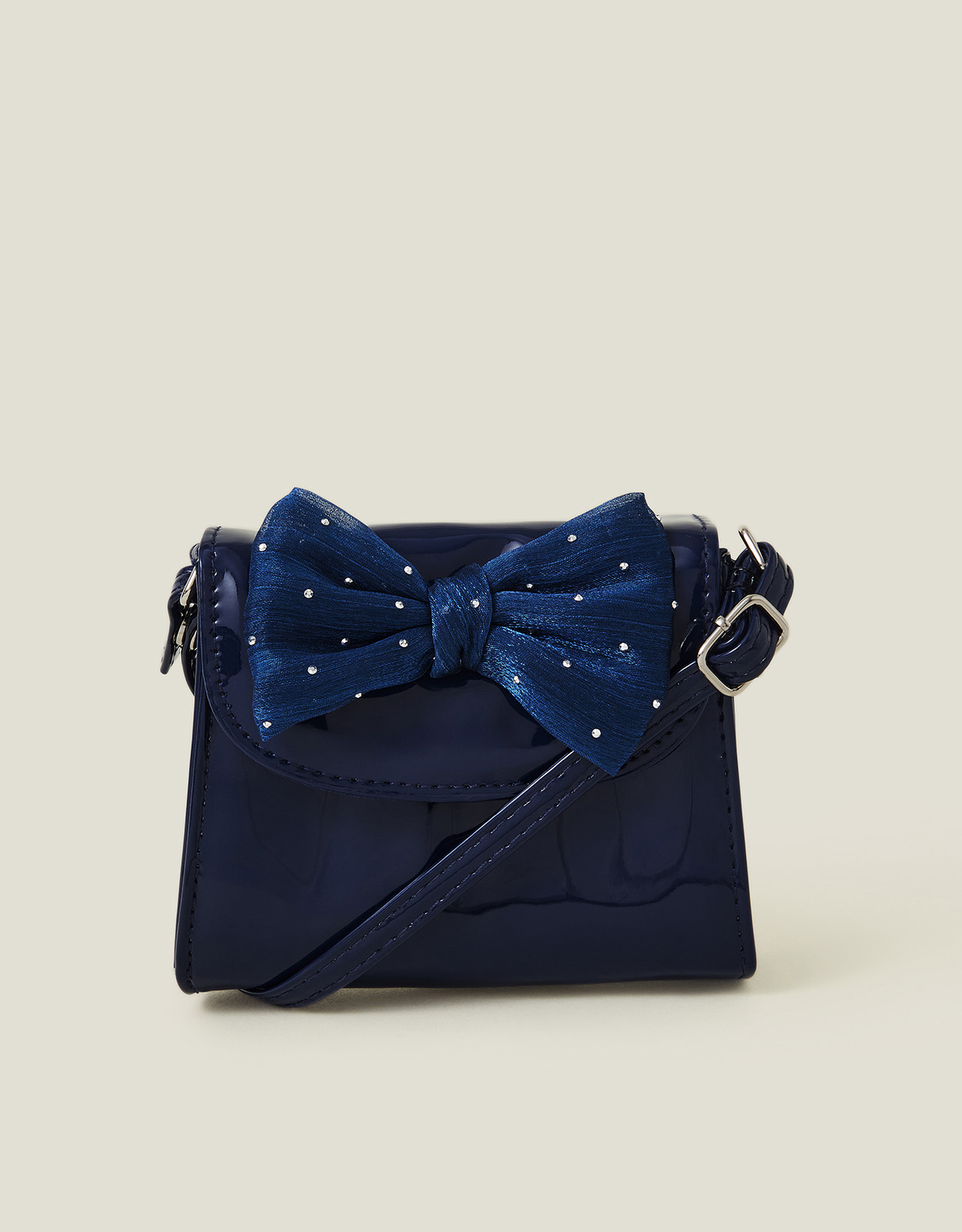 Patent Diamante Bow Bag Blue - Accessorize