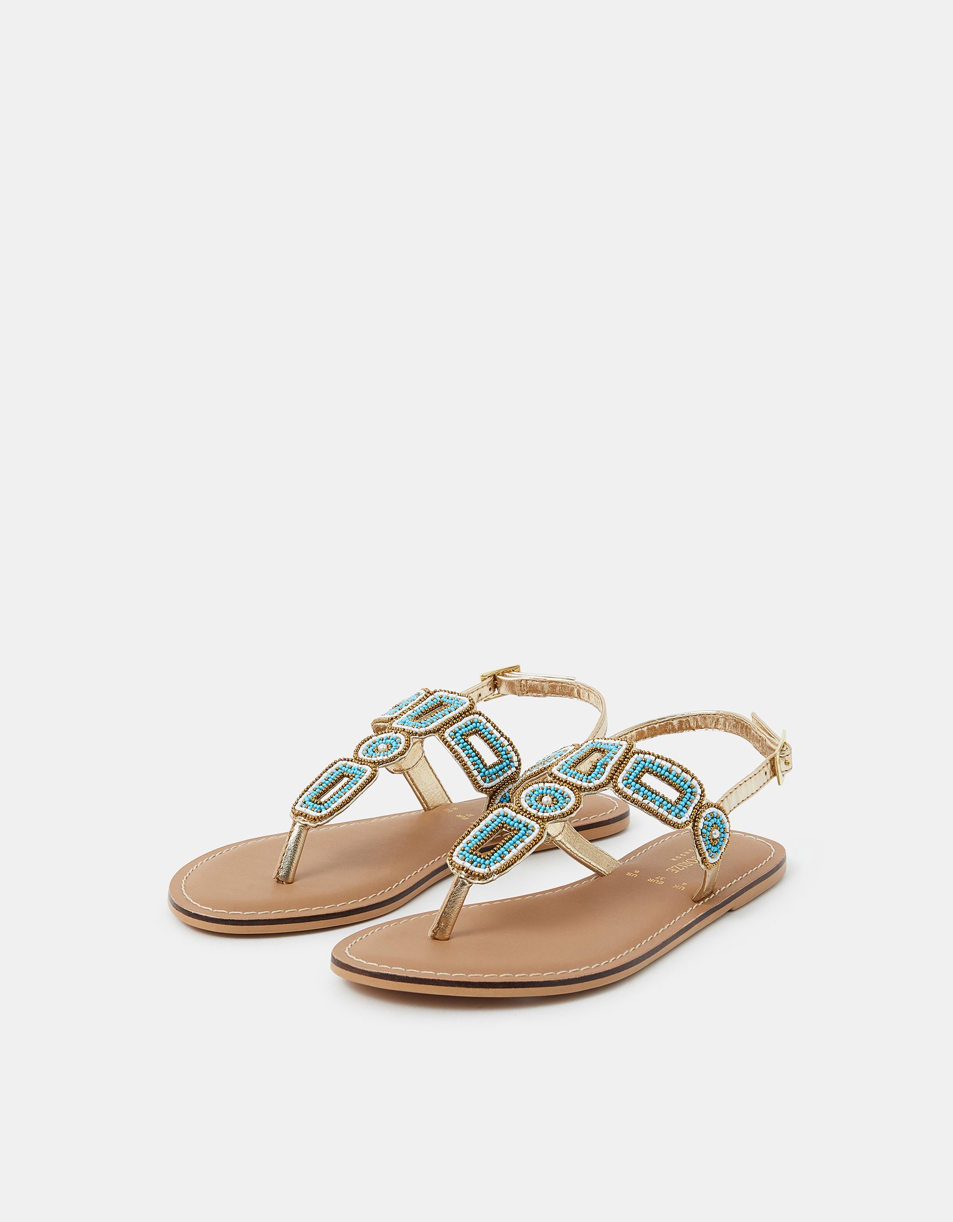 Beaded Geometric Strap Sandals Blue, Size: 41 - Accessorize