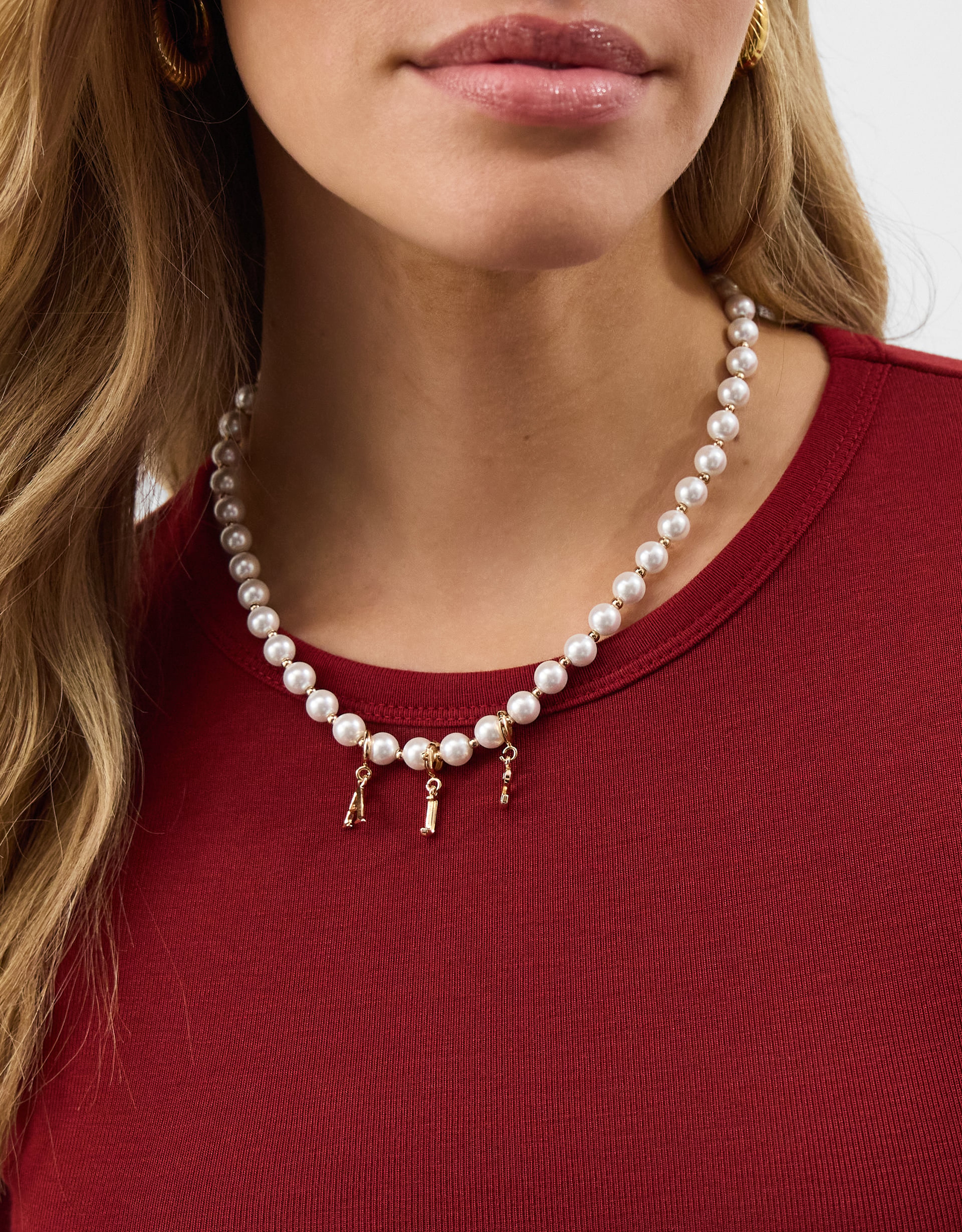 Accessorize Lace Beaded Pearl Necklace, Gold