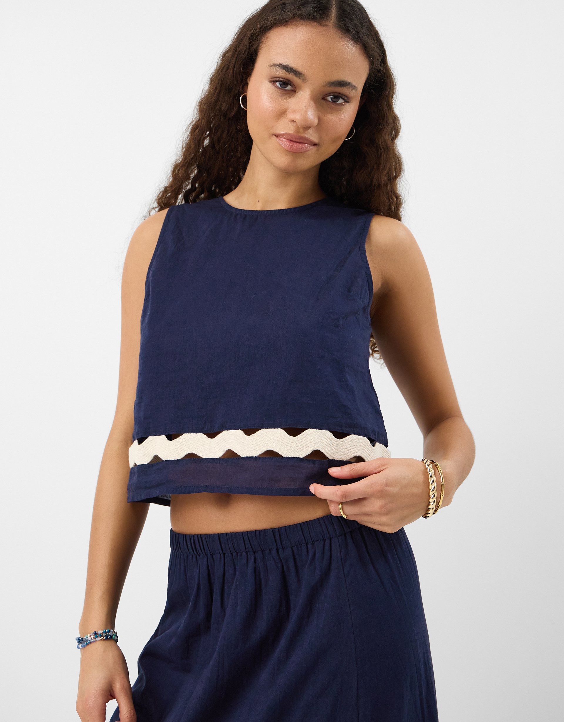 Ric Rac Sleeveless Top Blue, Size: M - Accessorize