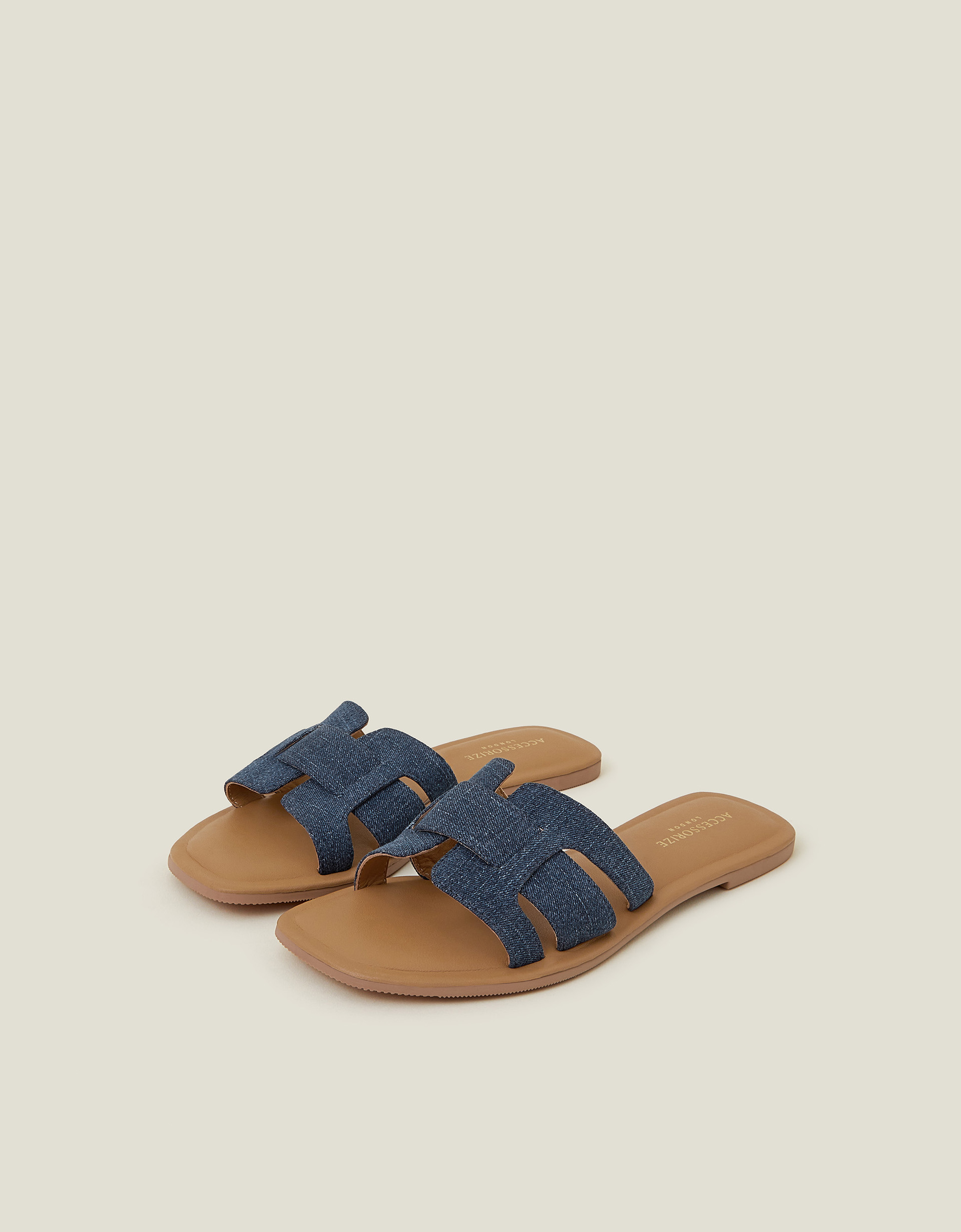 Blue Denim Geometric Cut-out Slide Sandals, Size: 38, Women's - Accessorize