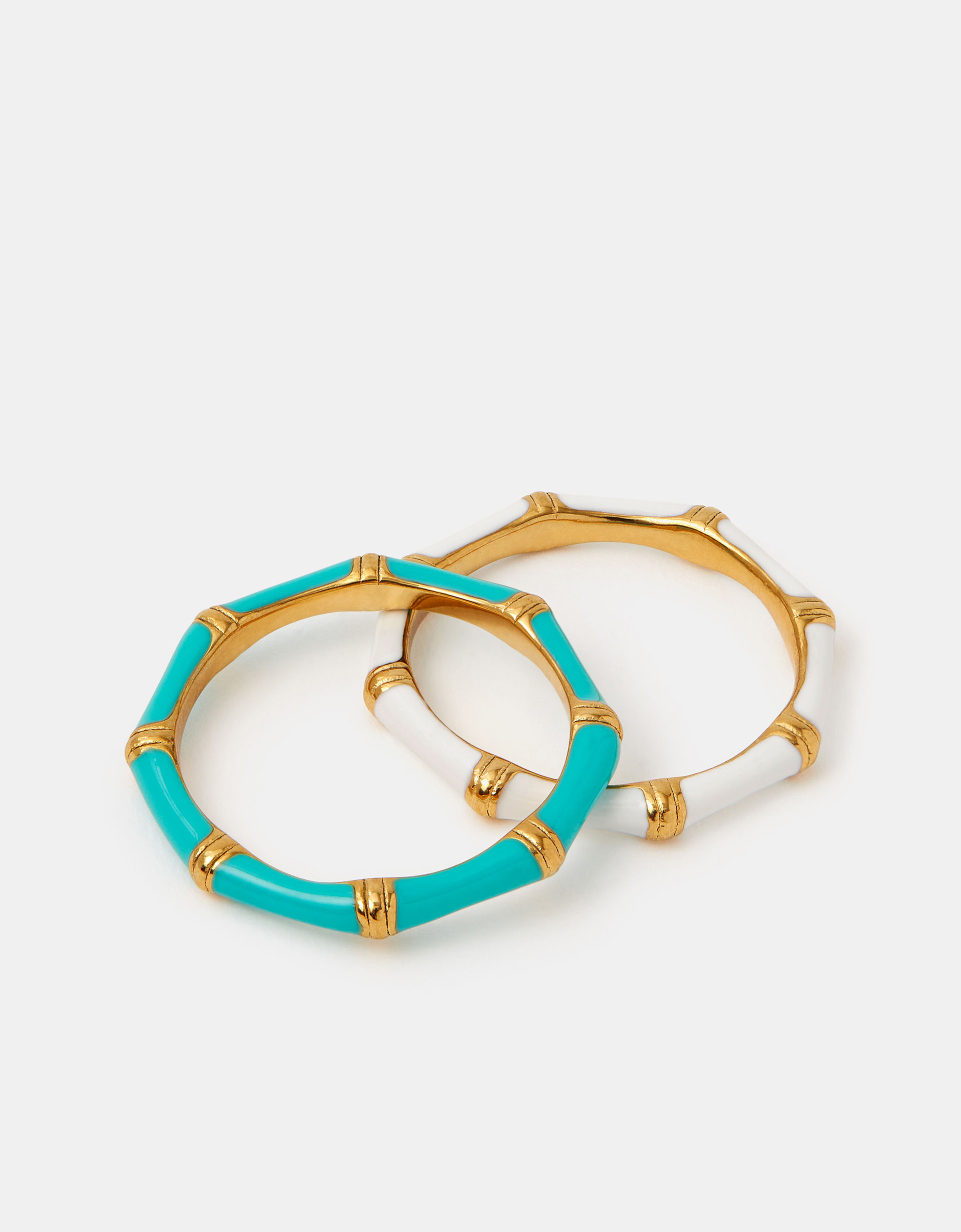 2-Pack Stainless Steel Enamel Rings Gold, Size: S - Accessorize