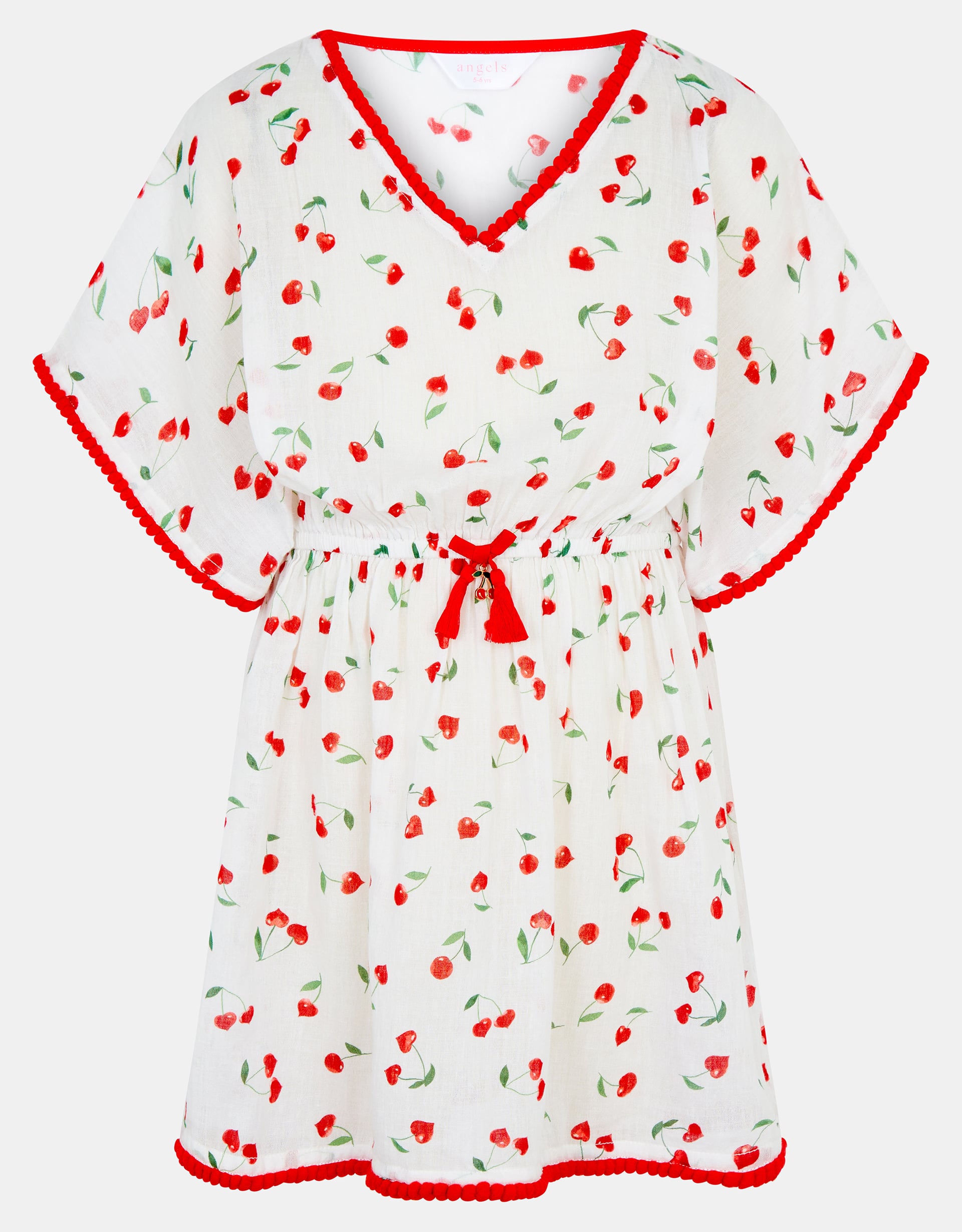 Accessorize Cotton Print Girls Cherry Kaftan, White, Size: 3-4 Years