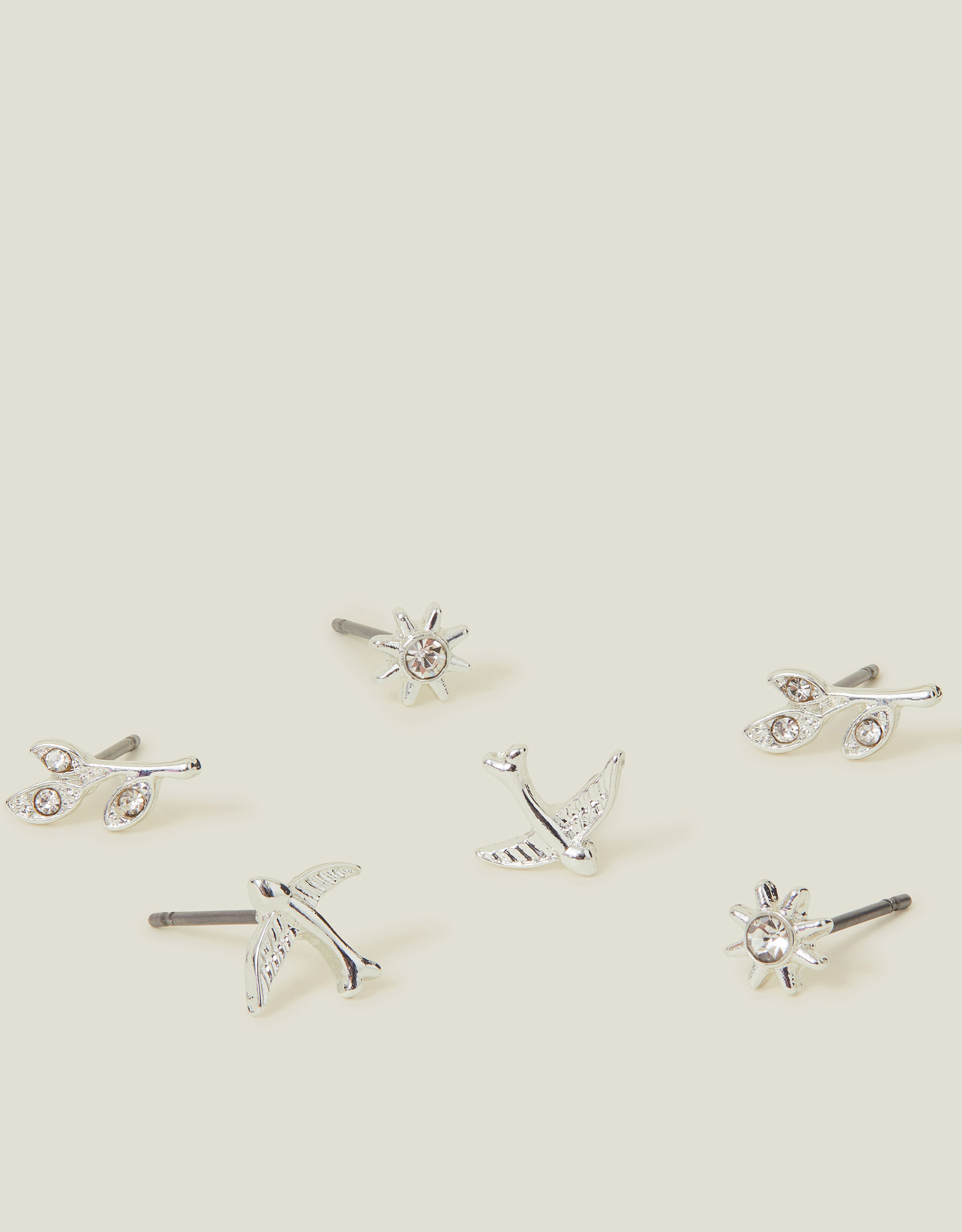 3-Pack Swallow Stud Earrings Silver, Women's - Accessorize