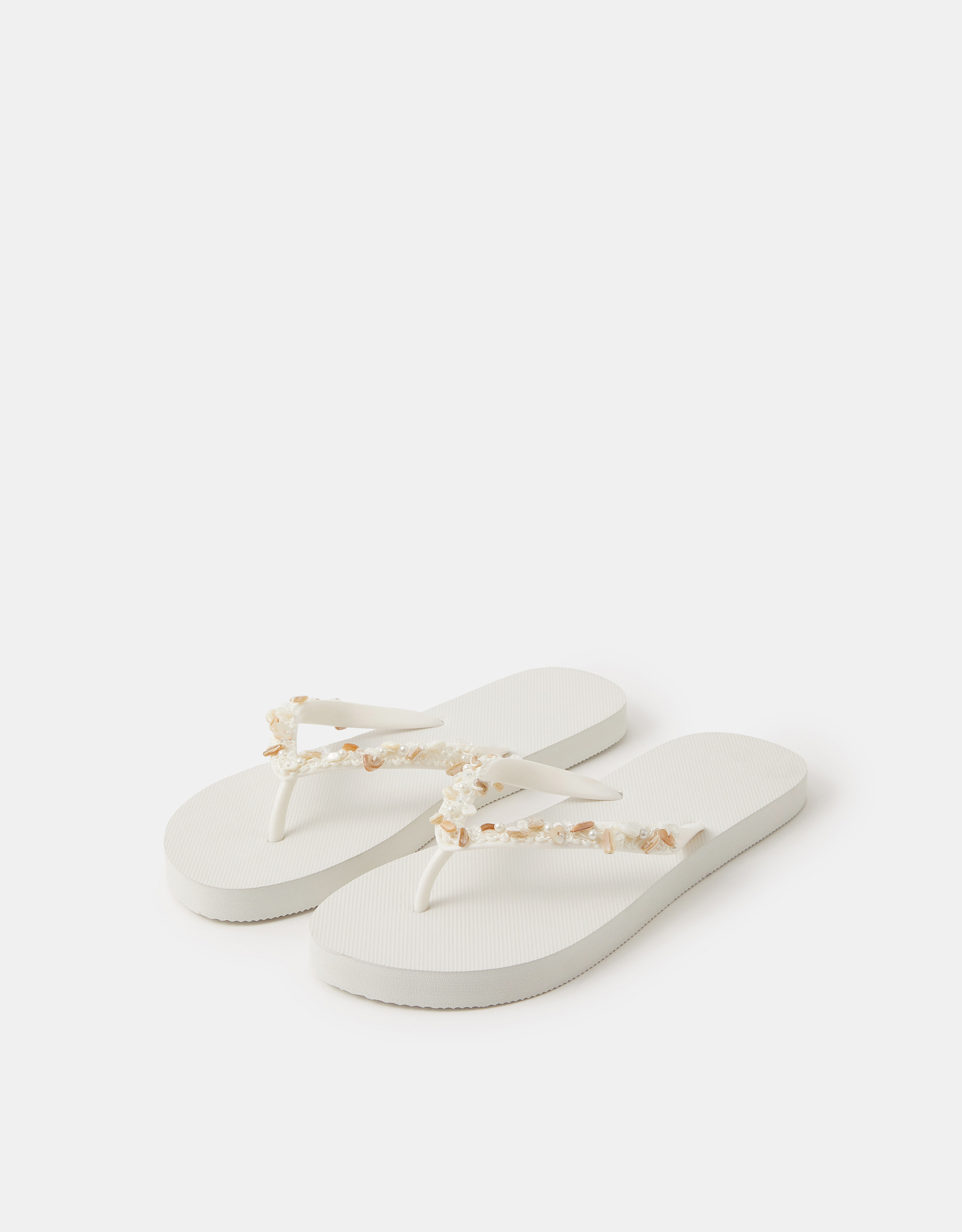 Bead Embellished Flip Flops White, Size: S - Accessorize