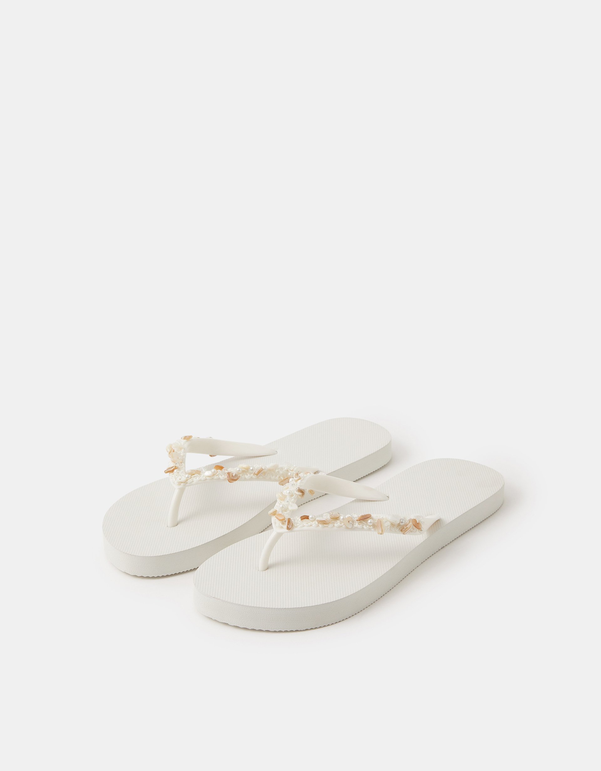 Accessorize Bead Embellished Flip Flops, White, Size: S