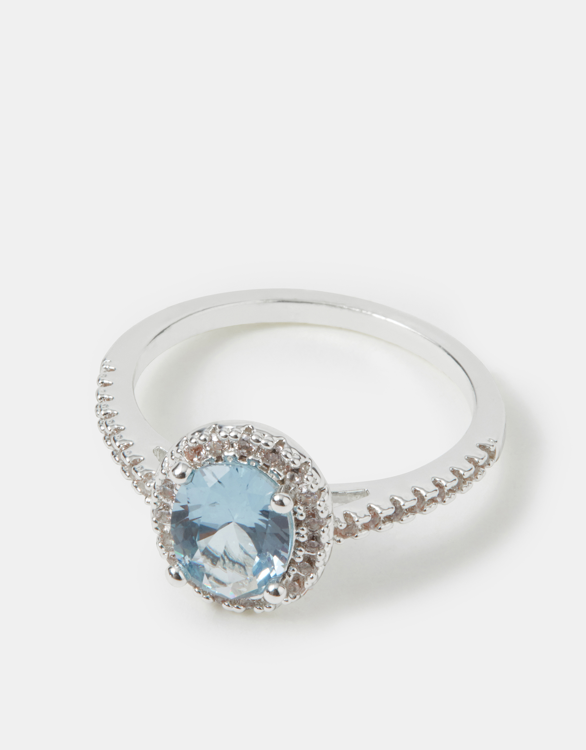 Cubic Zirconia Halo Engagement Ring Blue, Size: M - Accessorize