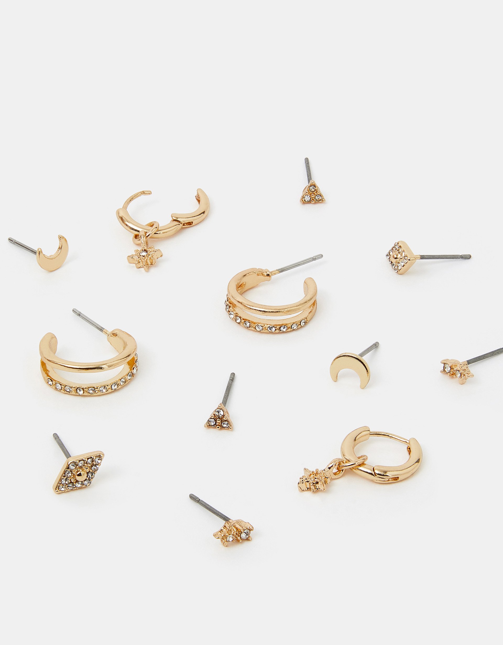 Accessorize Star 6-Pack Starry Night Stud and Hoop Earrings, Gold