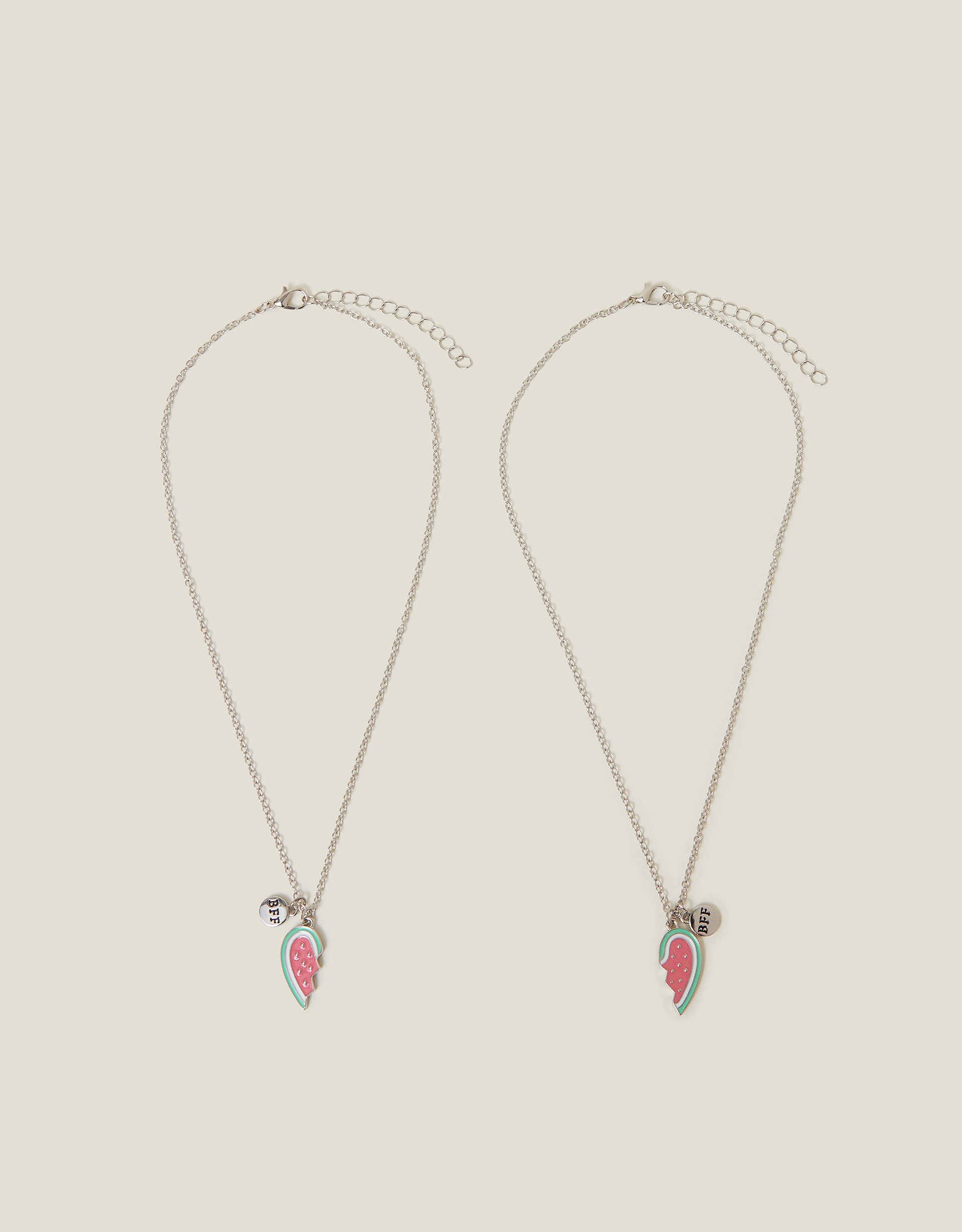Silver and Pink Metal 2-Pack Watermelon 'bff' Necklace, Size: 40cm, Girls - Accessorize Kids