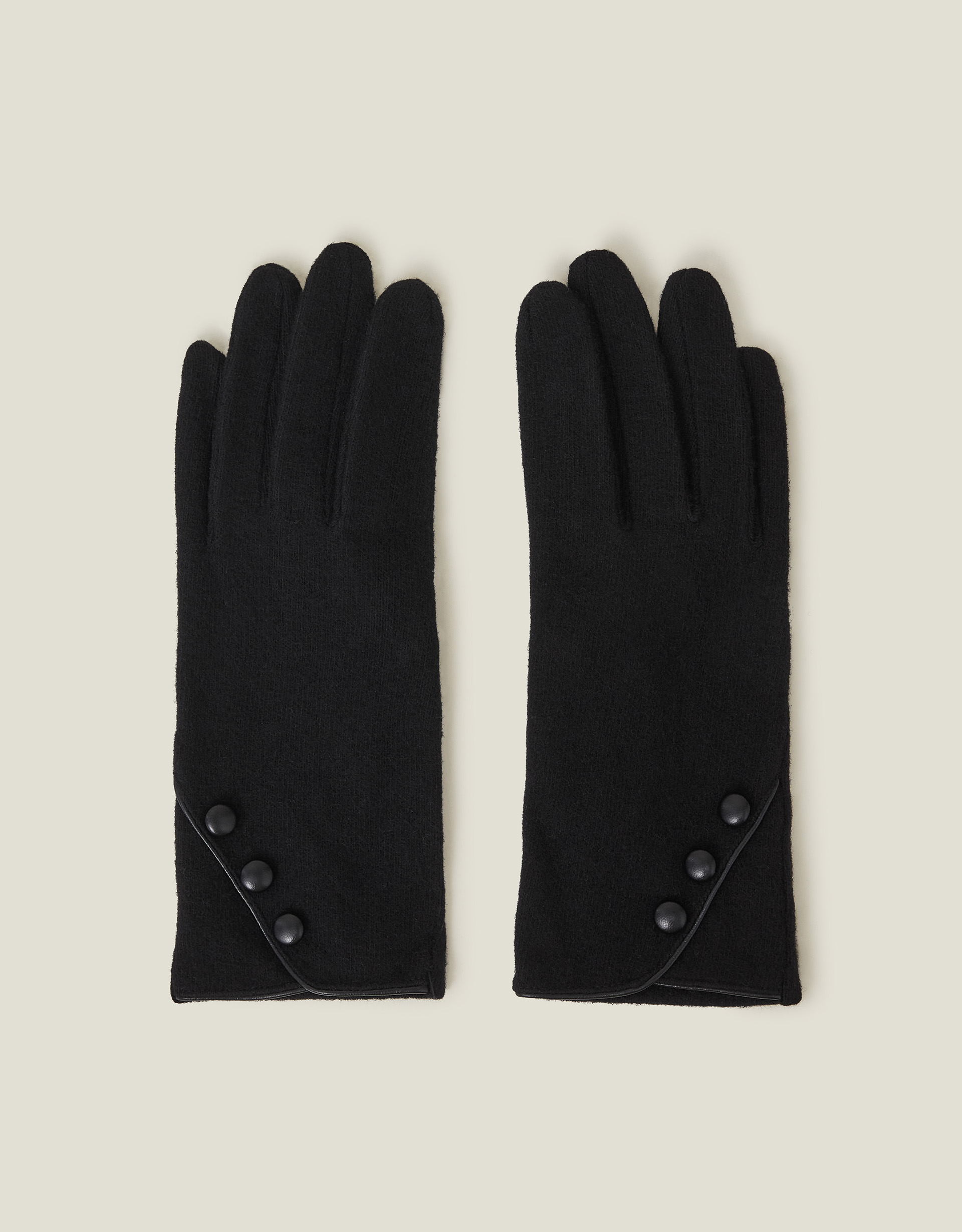 Accessorize Women's Touchscreen Button Gloves in Wool Blend Black