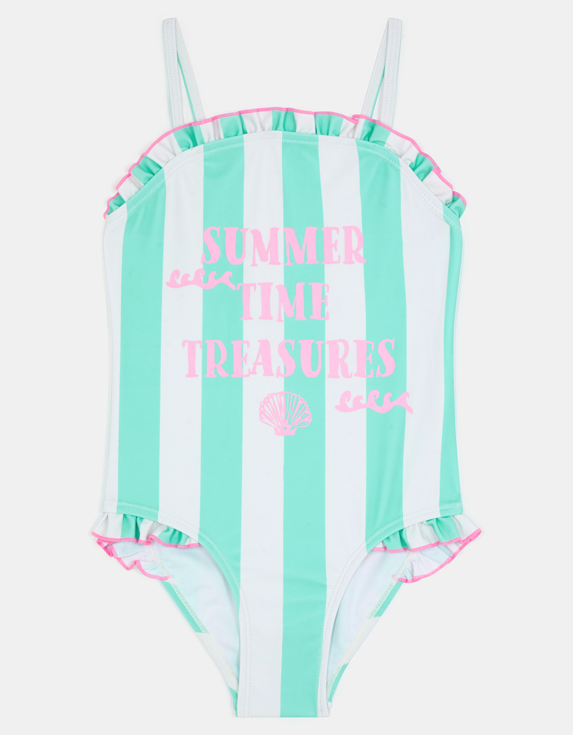 Blue & White Striped Slogan Swimsuit, Size: 5-6 Years, Girls - Accessorize