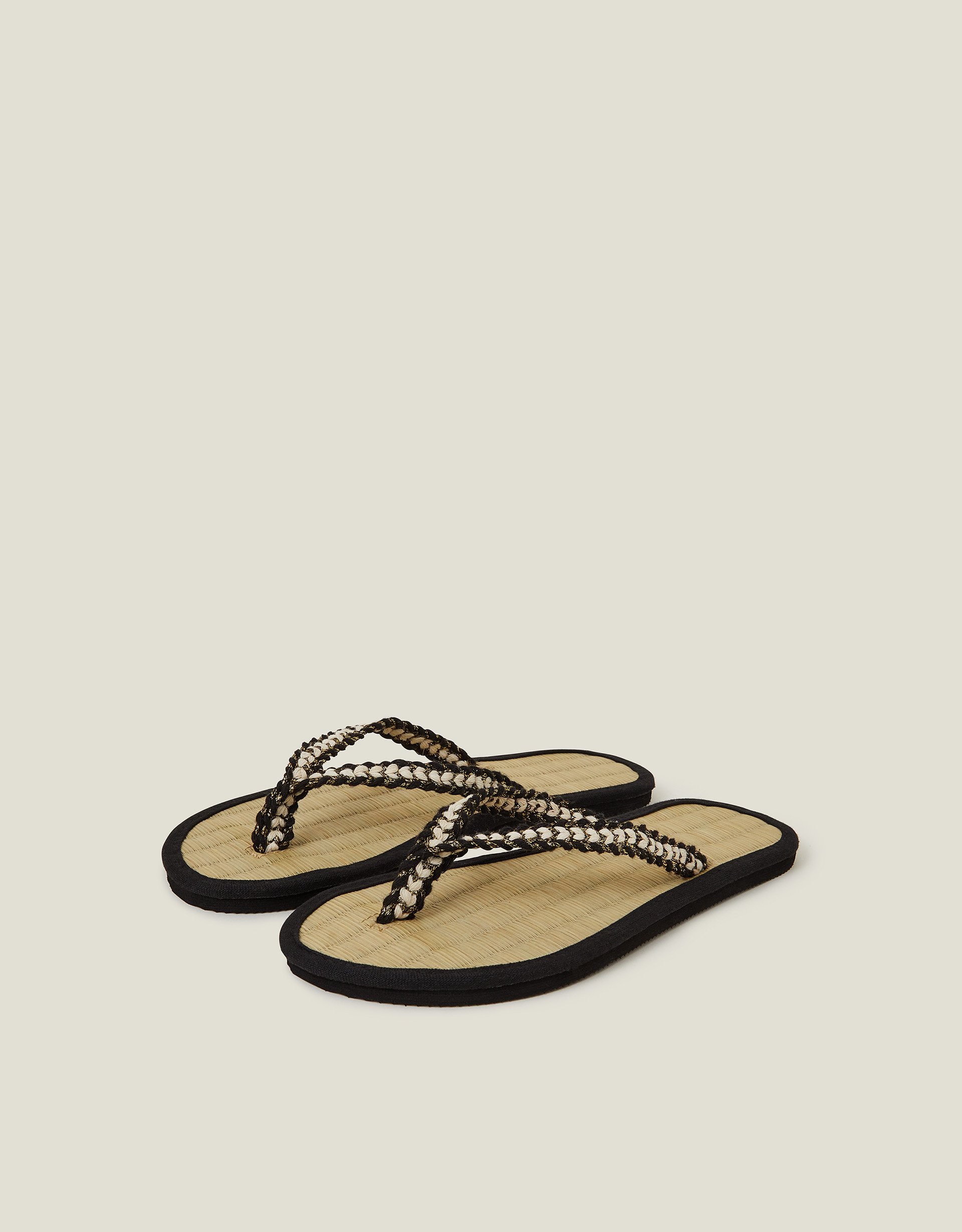 Braided Seagrass Flip Flops Black, Size: M - Accessorize
