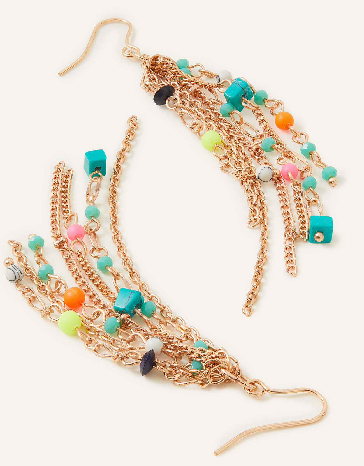 Accessorize Women's Gold, Orange and Green Brass Beaded Chain Tassel Earrings, Size: 8cm
