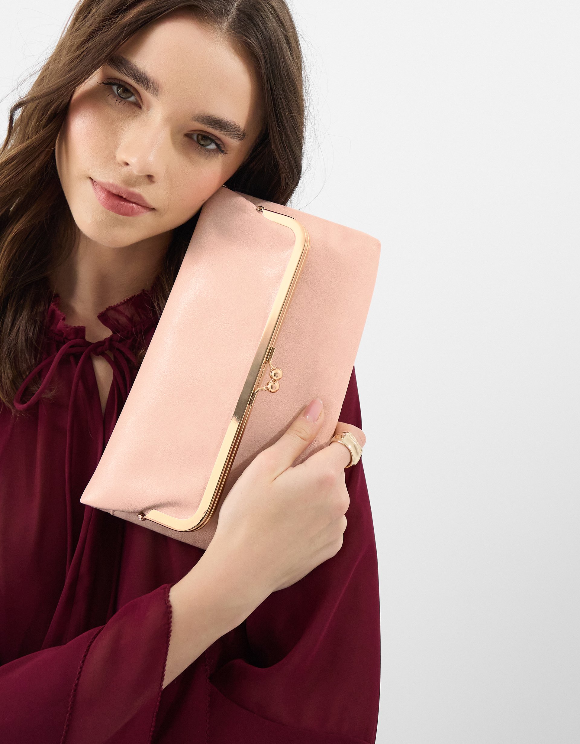 Gold Fold Over Clip Frame Clutch Bag - Accessorize