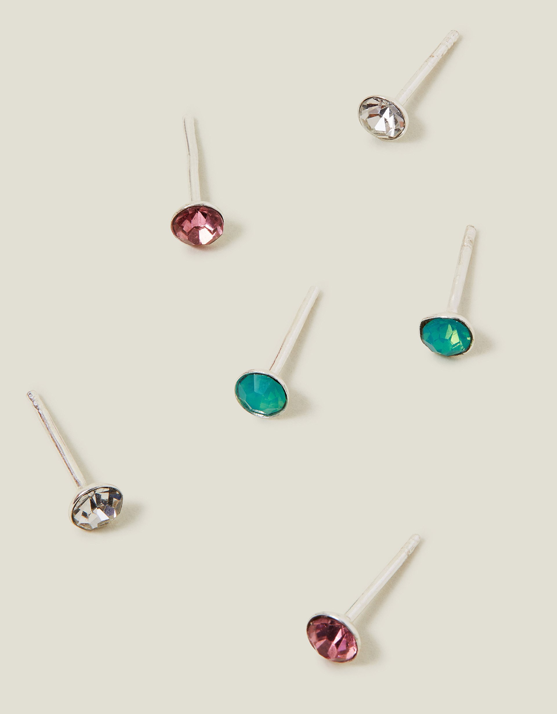 Green 3-Pack Sterling Silver Gem Stud Earrings - Accessorize