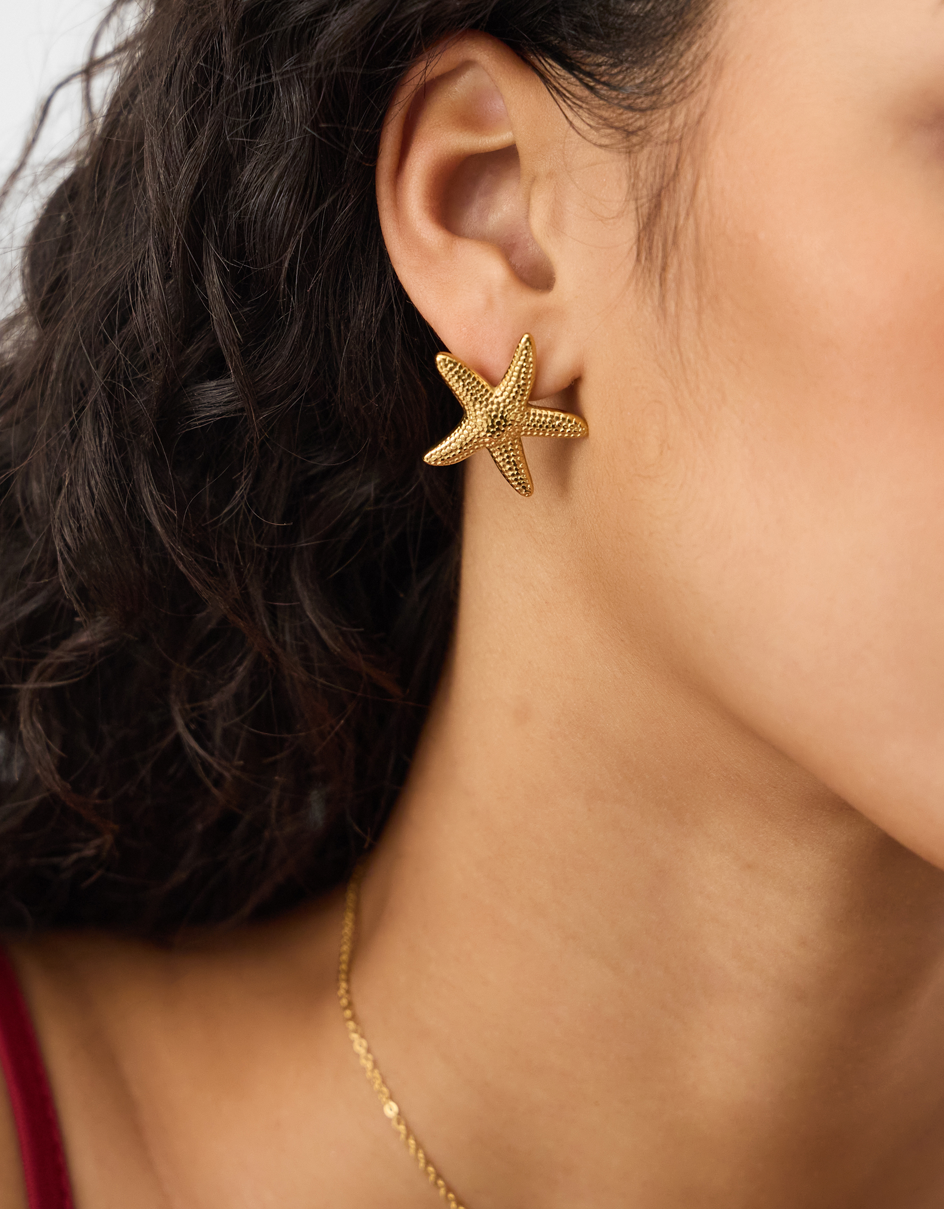 Gold Stainless Steel Starfish Stud Earrings - Accessorize