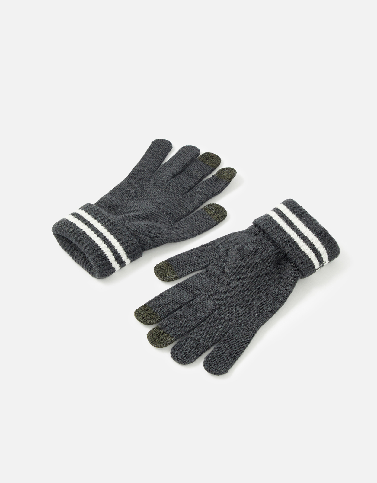 Accessorize Women's Varsity Stripe Touchscreen Gloves Grey, Size: One Size