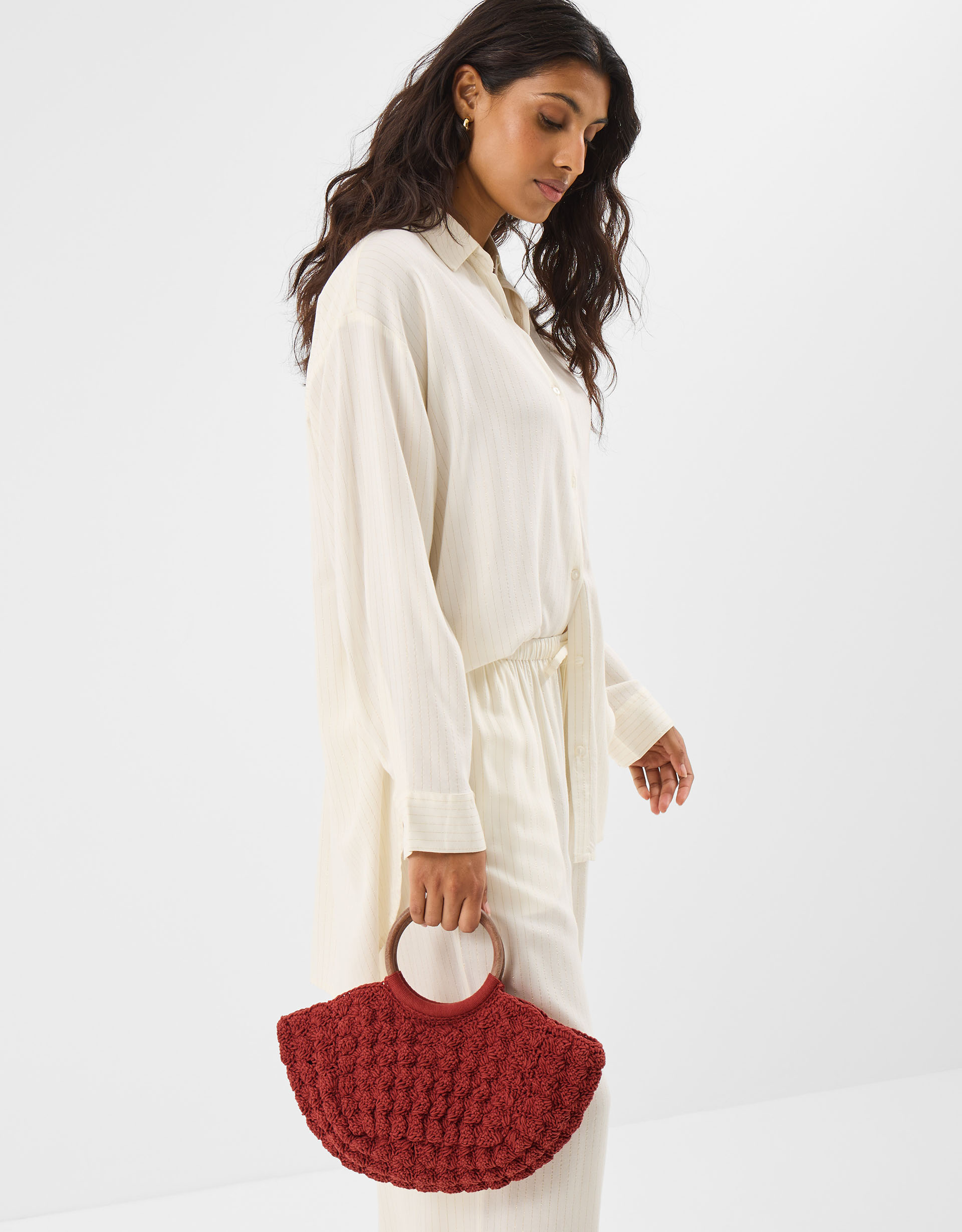 Wooden Handle Macramé Bag - Accessorize