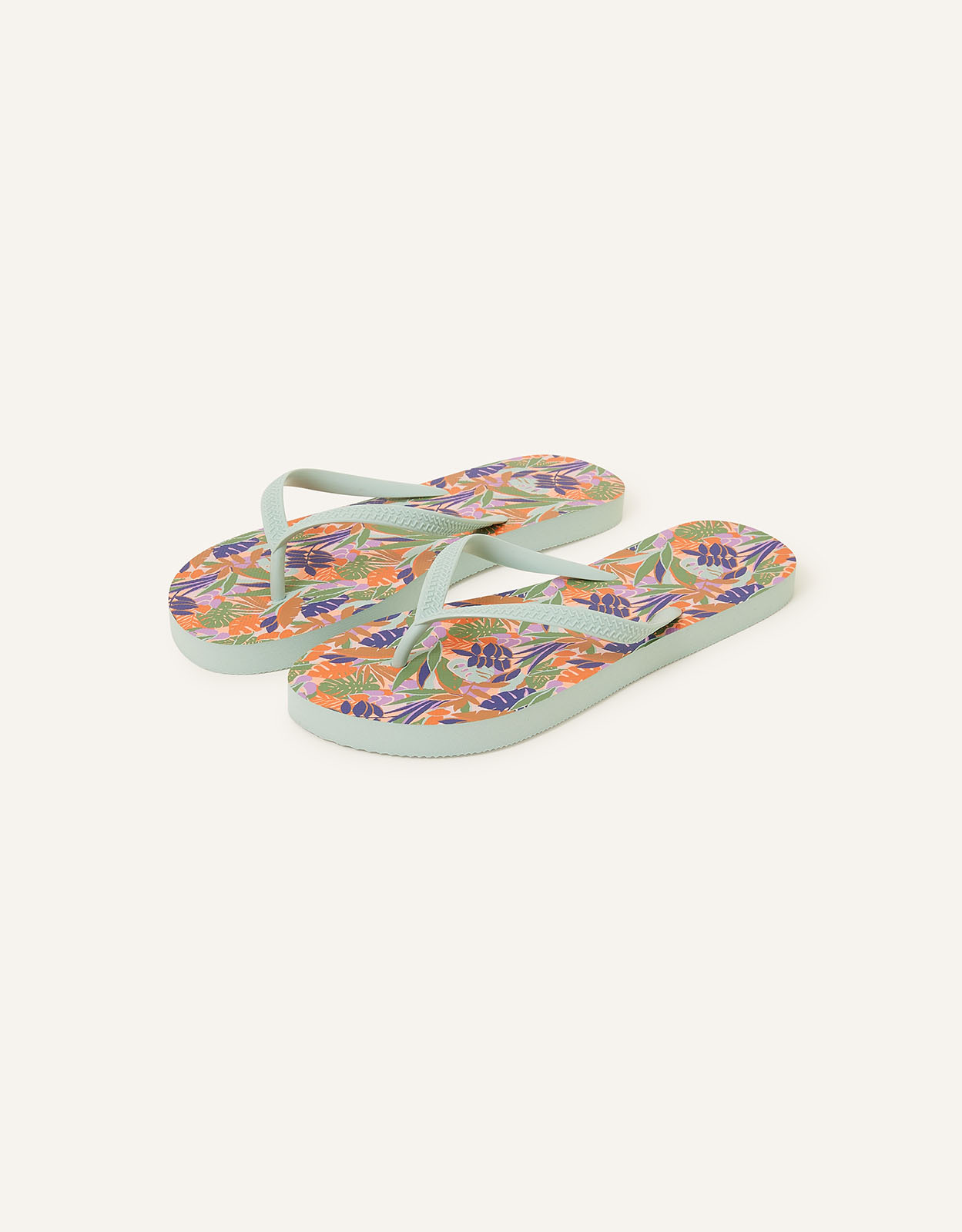 Accessorize Women's Blue, Green and Orange Classic Palm Print Flip Flops, Size: L