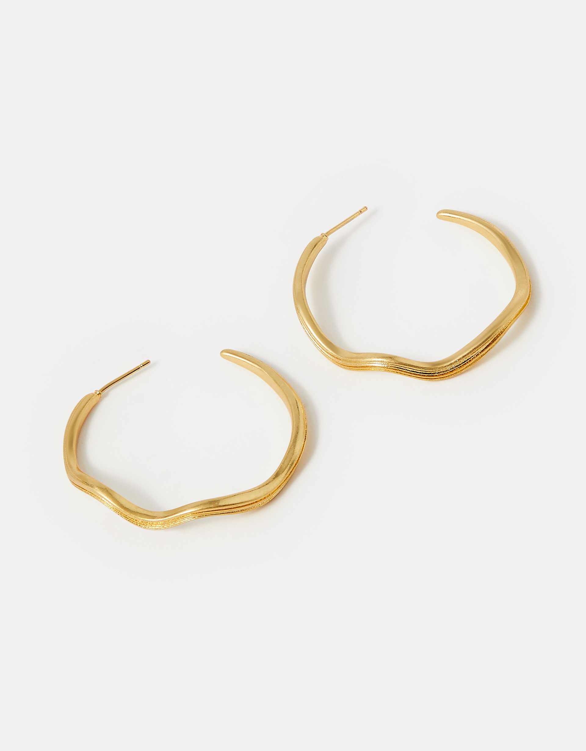 Accessorize 14ct -Plated Wave Hoop Earrings, Gold
