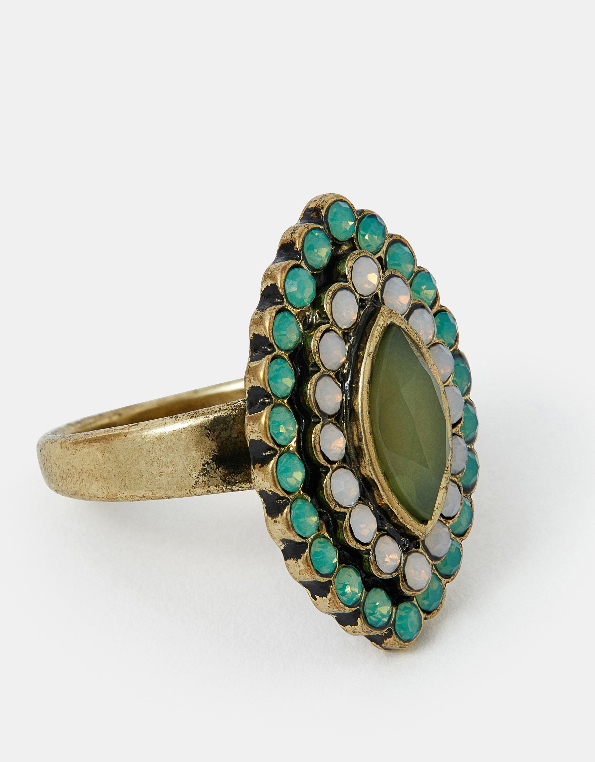 Gem Ellipse Statement Ring Green, Size: L - Accessorize