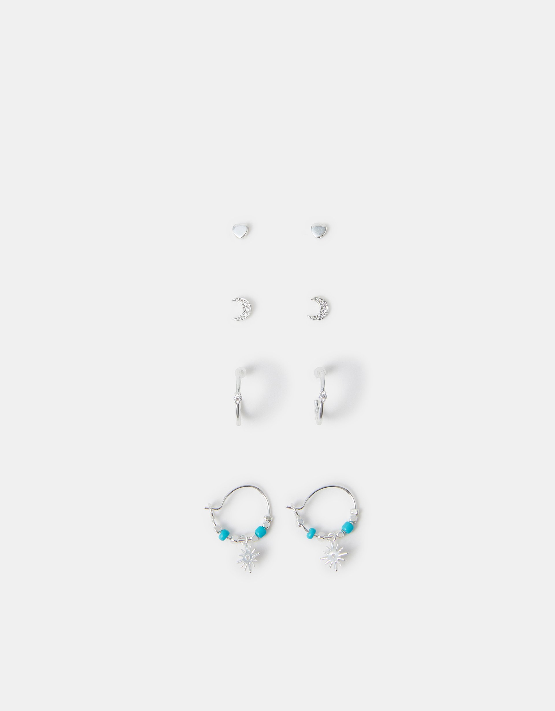 4-Pack Sterling Silver-plated Celestial Stud & Hoop Earrings - Accessorize
