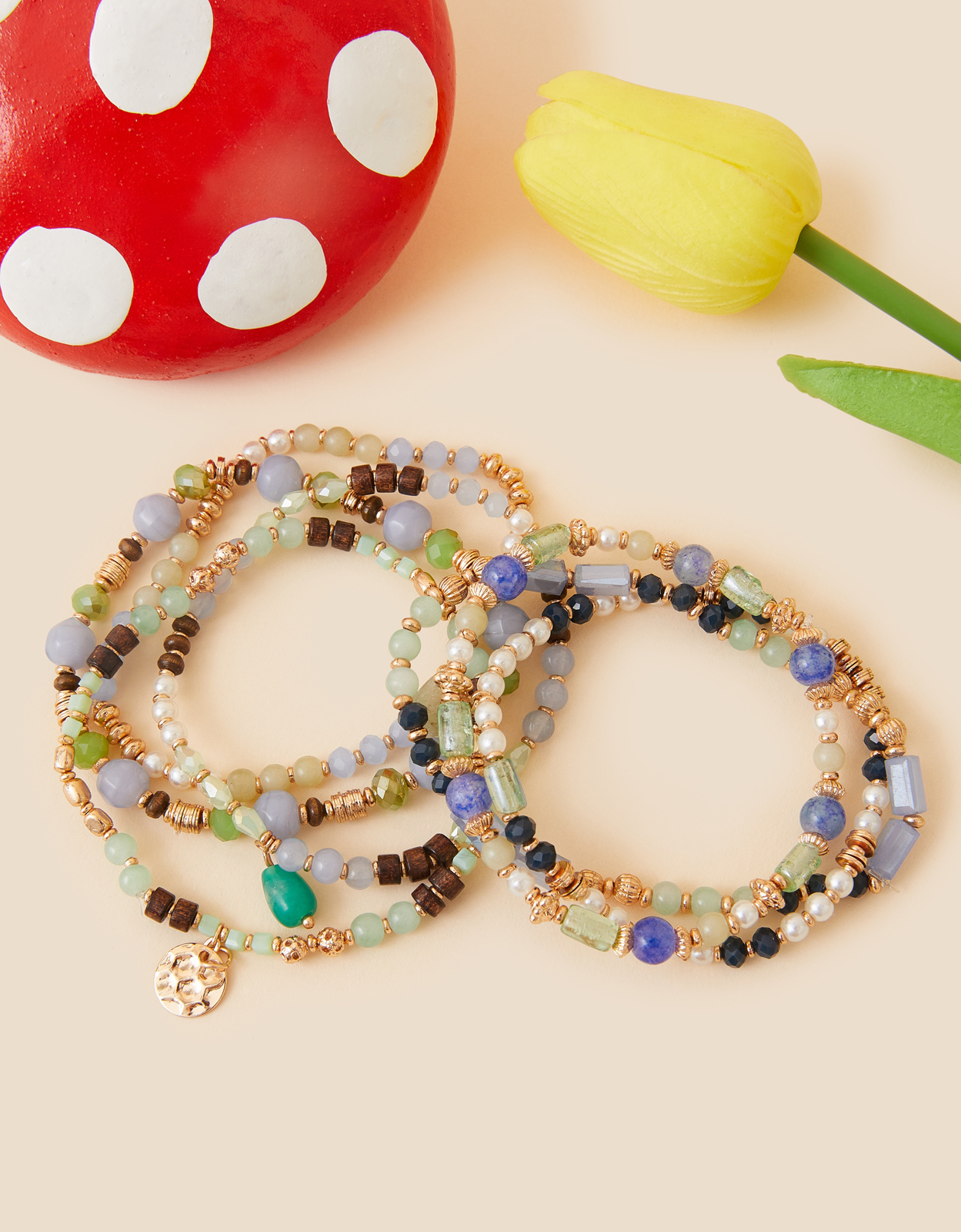 Accessorize Women's Gold Stretch Beaded Bracelets Pack, Size: L 18 cm