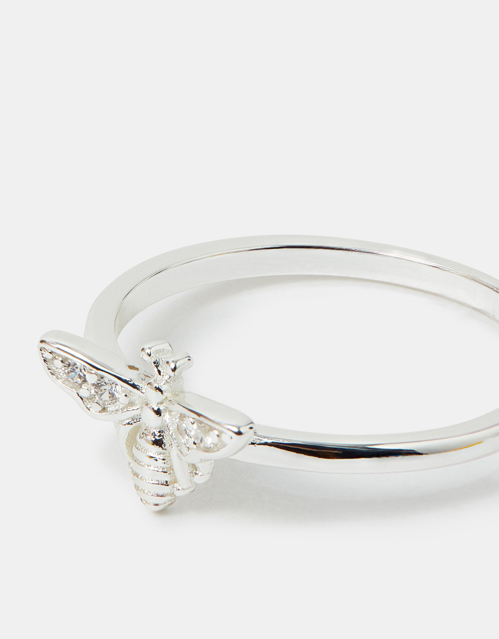 Sterling Silver-plated Diamante Bee Ring Silver, Size: L - Accessorize