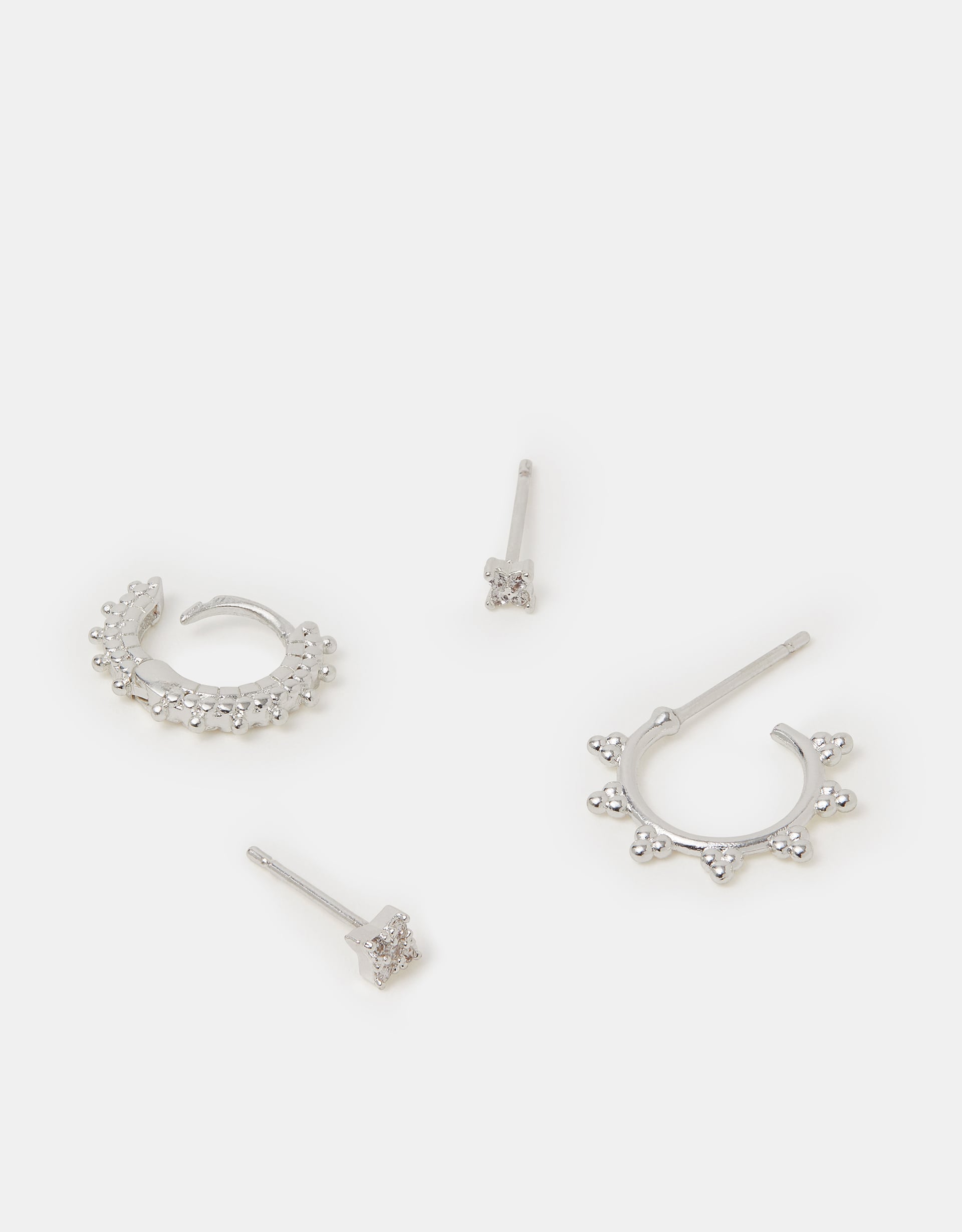 Accessorize Star 4-Pack Sterling Silver-Plated Filigree Stud & Hoop Earrings