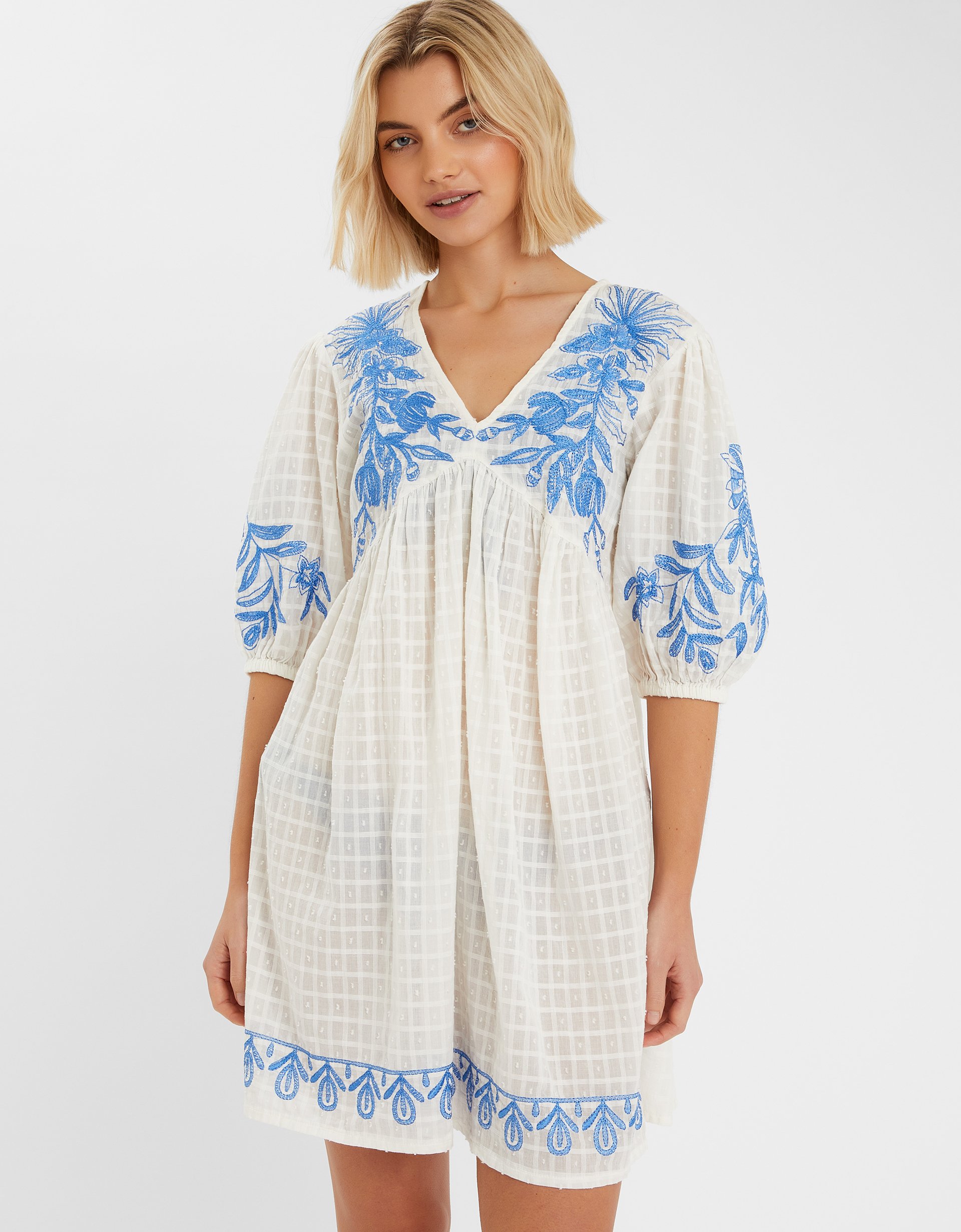Floral Embroidered Beach Cover-up Dress White, Size: L - Accessorize