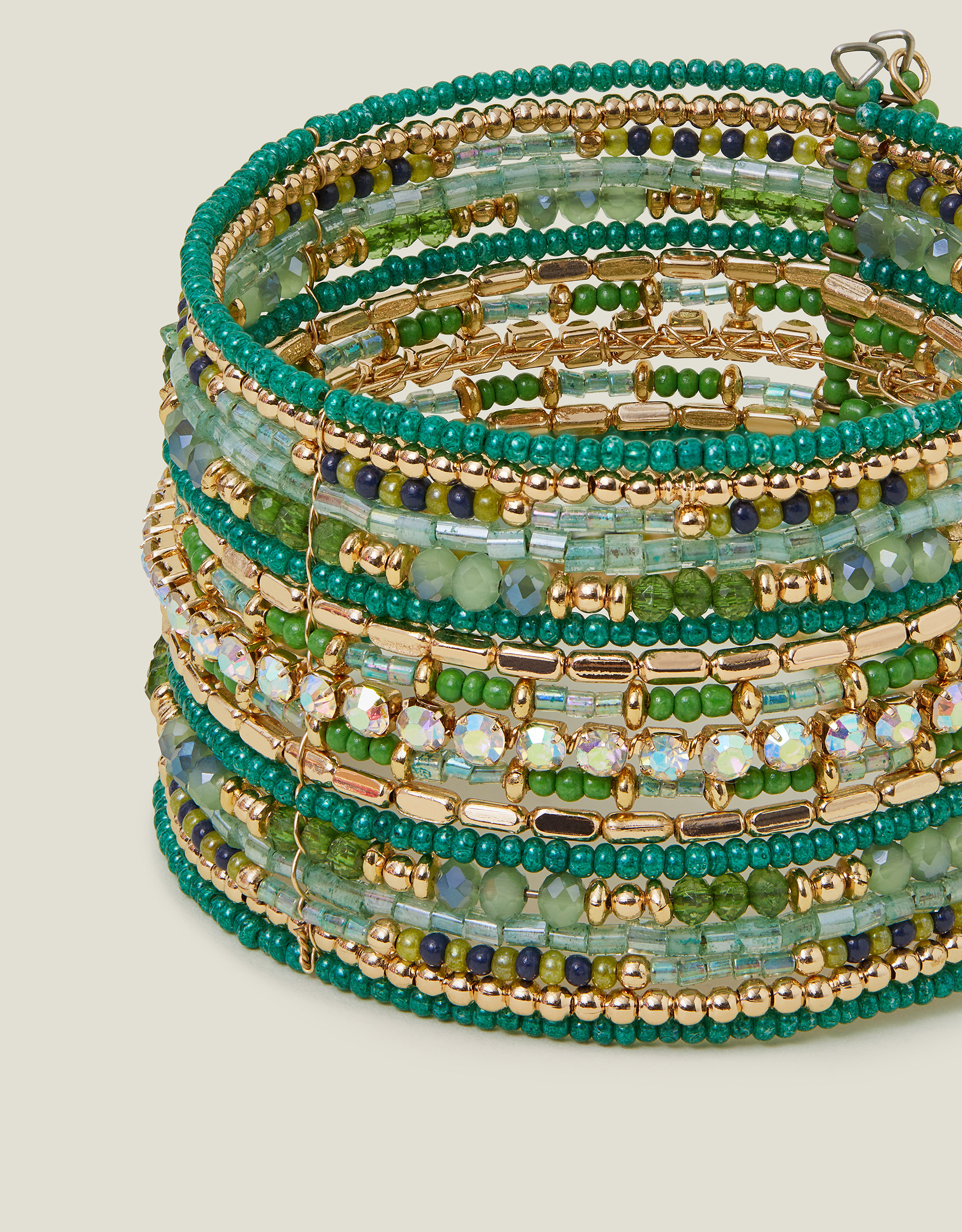 Green Wide Bead Embellished Cuff Bracelet - Accessorize