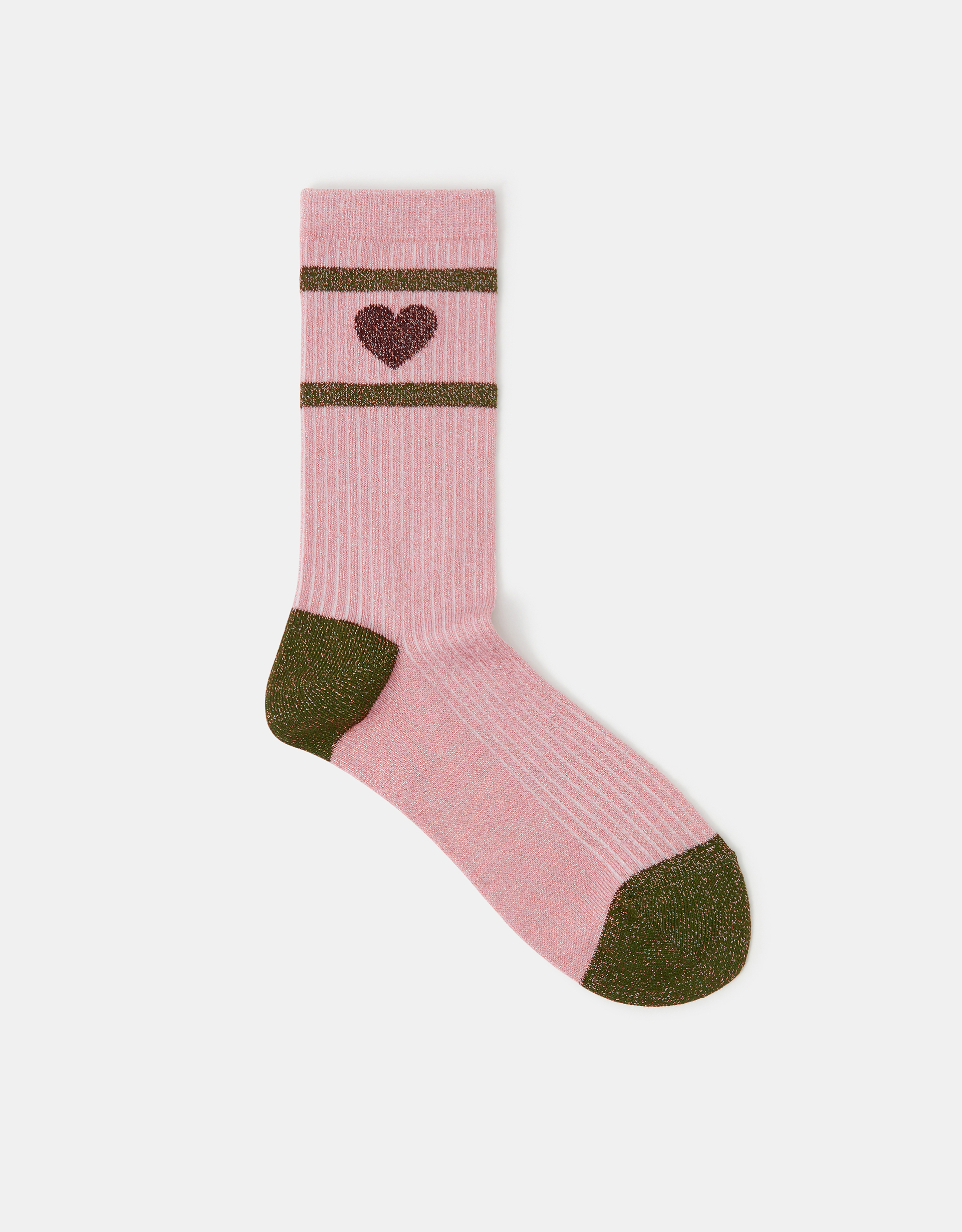 Accessorize Striped Heart Varsity Glitter Socks, Gold
