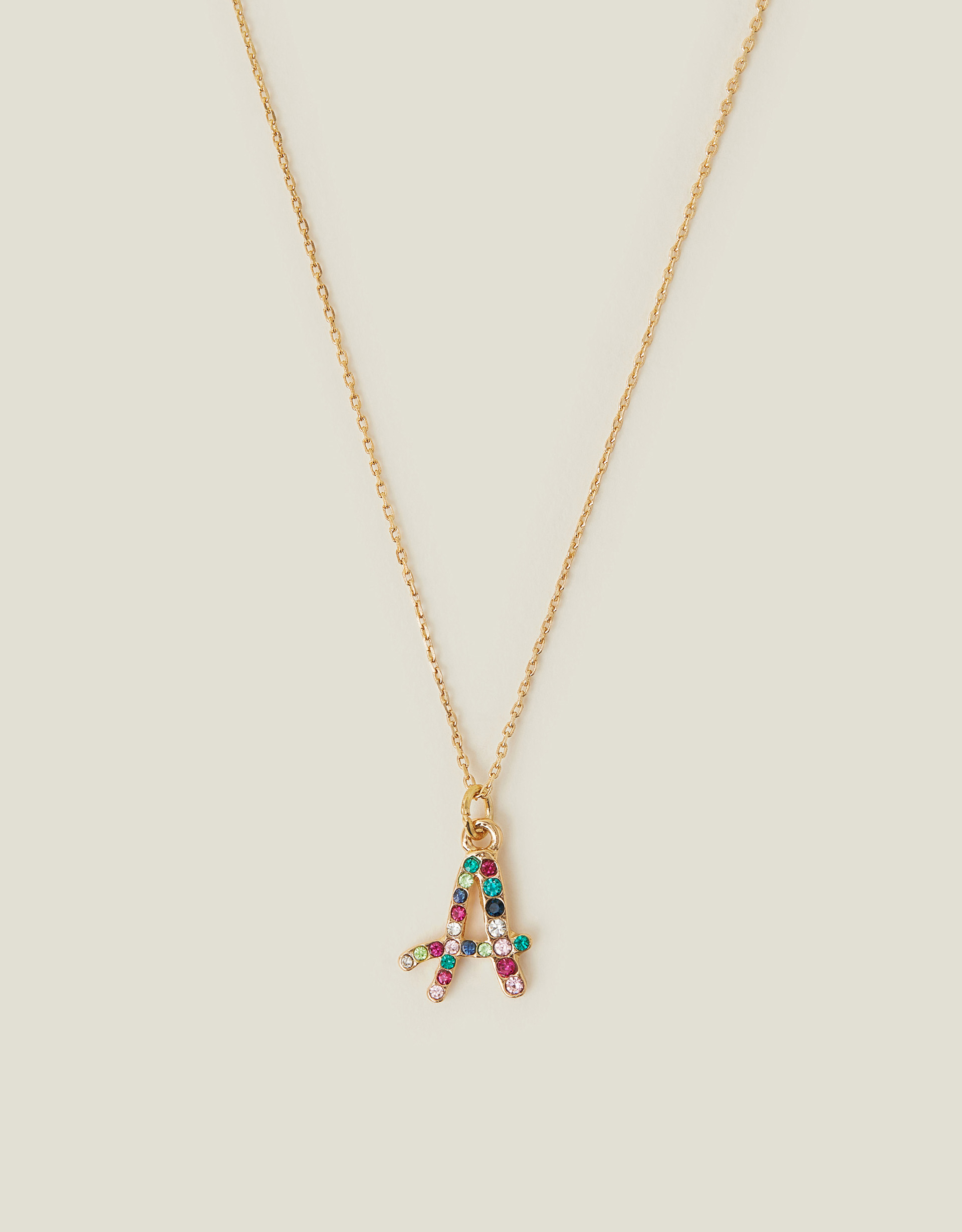 Gemstone Initial Pendant Necklace Multi, Size: A, Women's - Accessorize