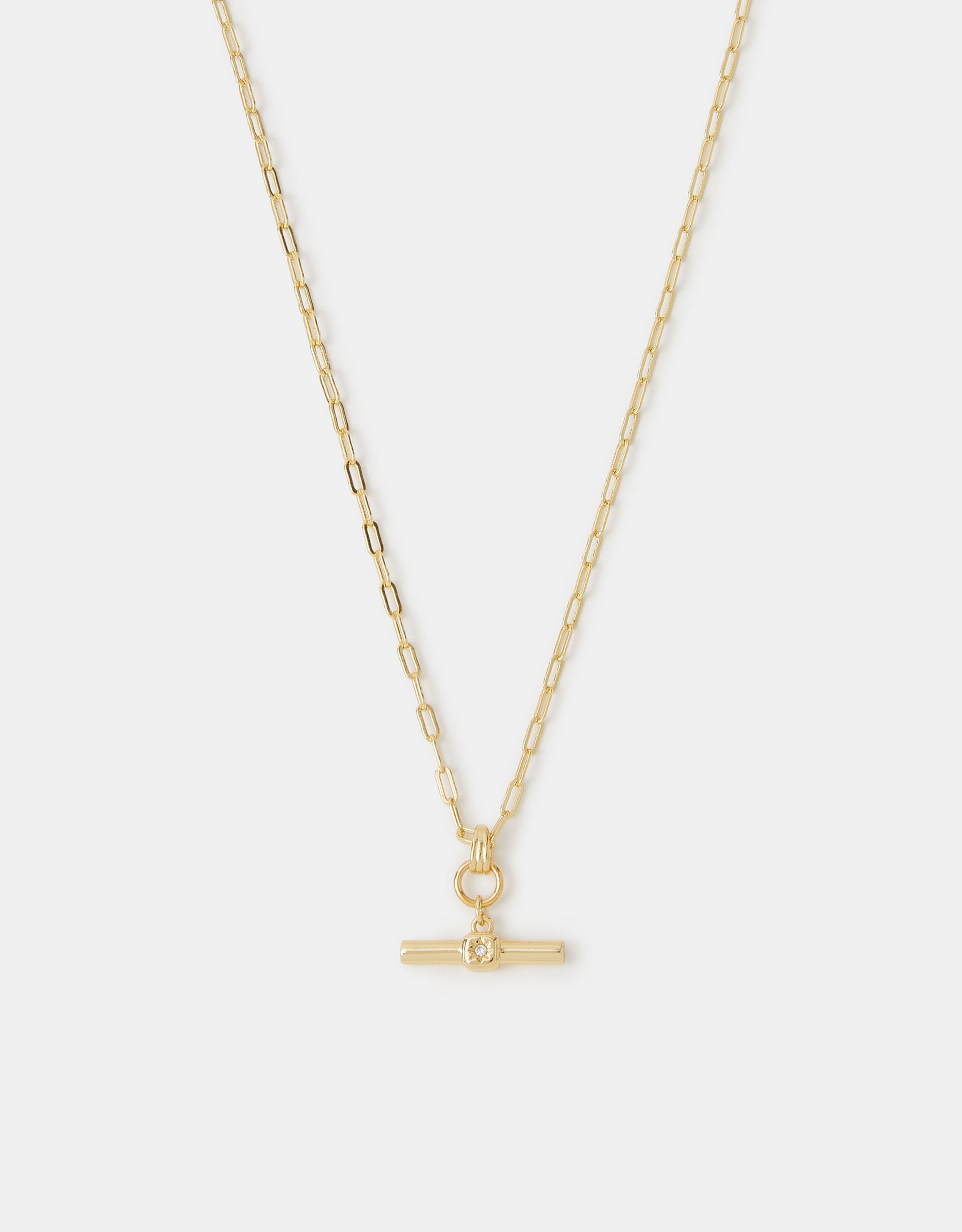 14ct Gold-plated T-bar Pendant Necklace - Accessorize