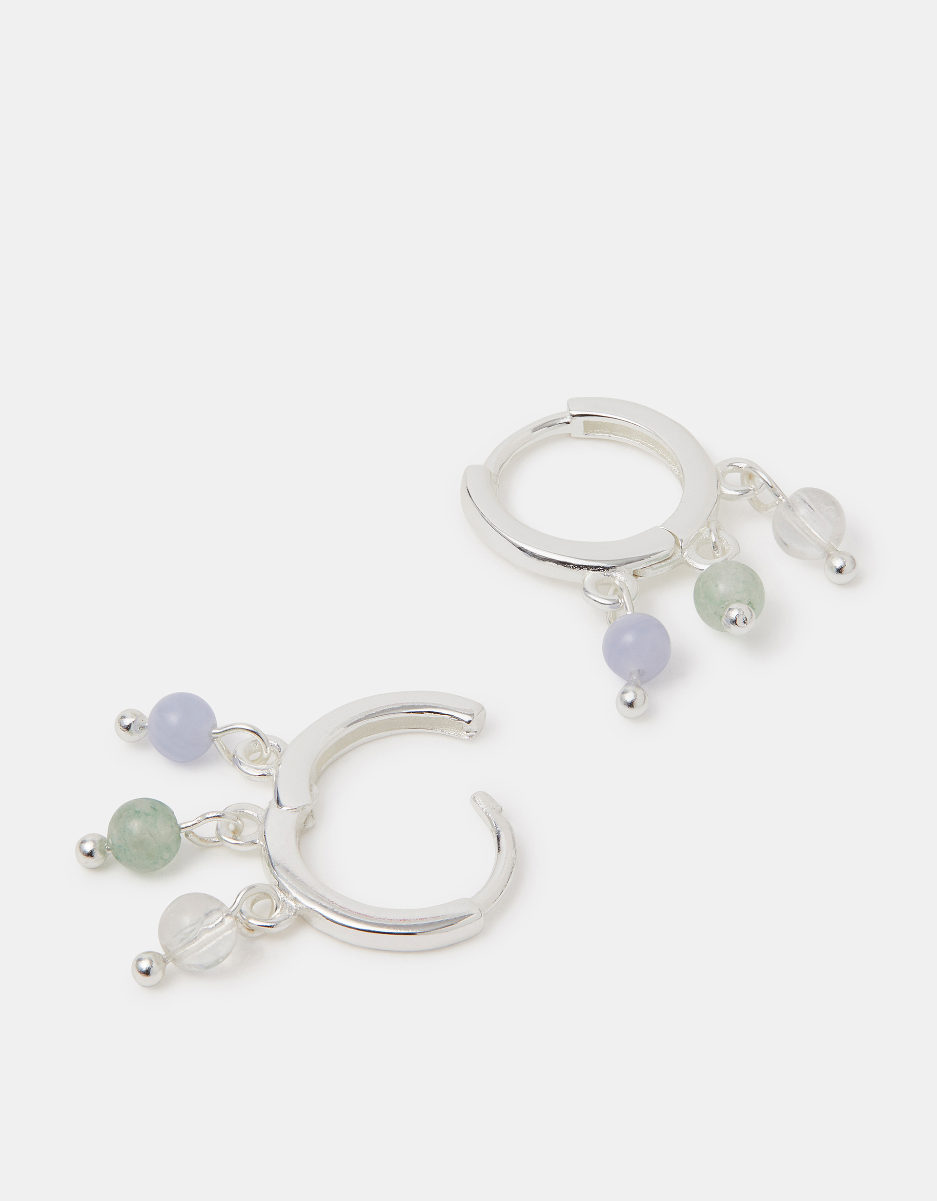 Accessorize Sterling Silver Beaded Huggie Hoop Earrings