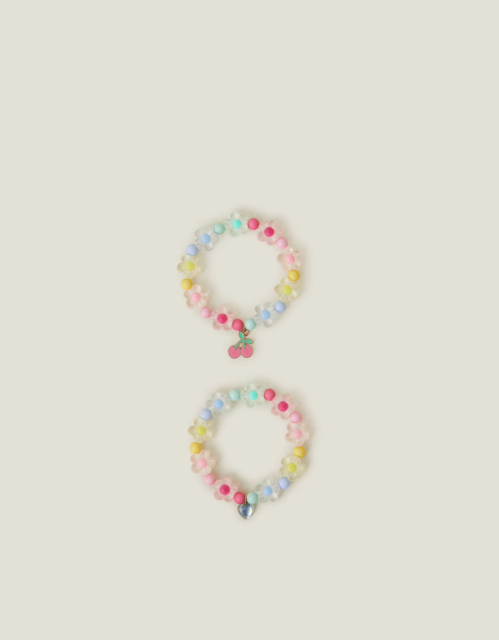 Pink and Yellow Floral Design 2-Pack Beaded Flower Bracelets, Size: 14cm, Girls - Accessorize Kids