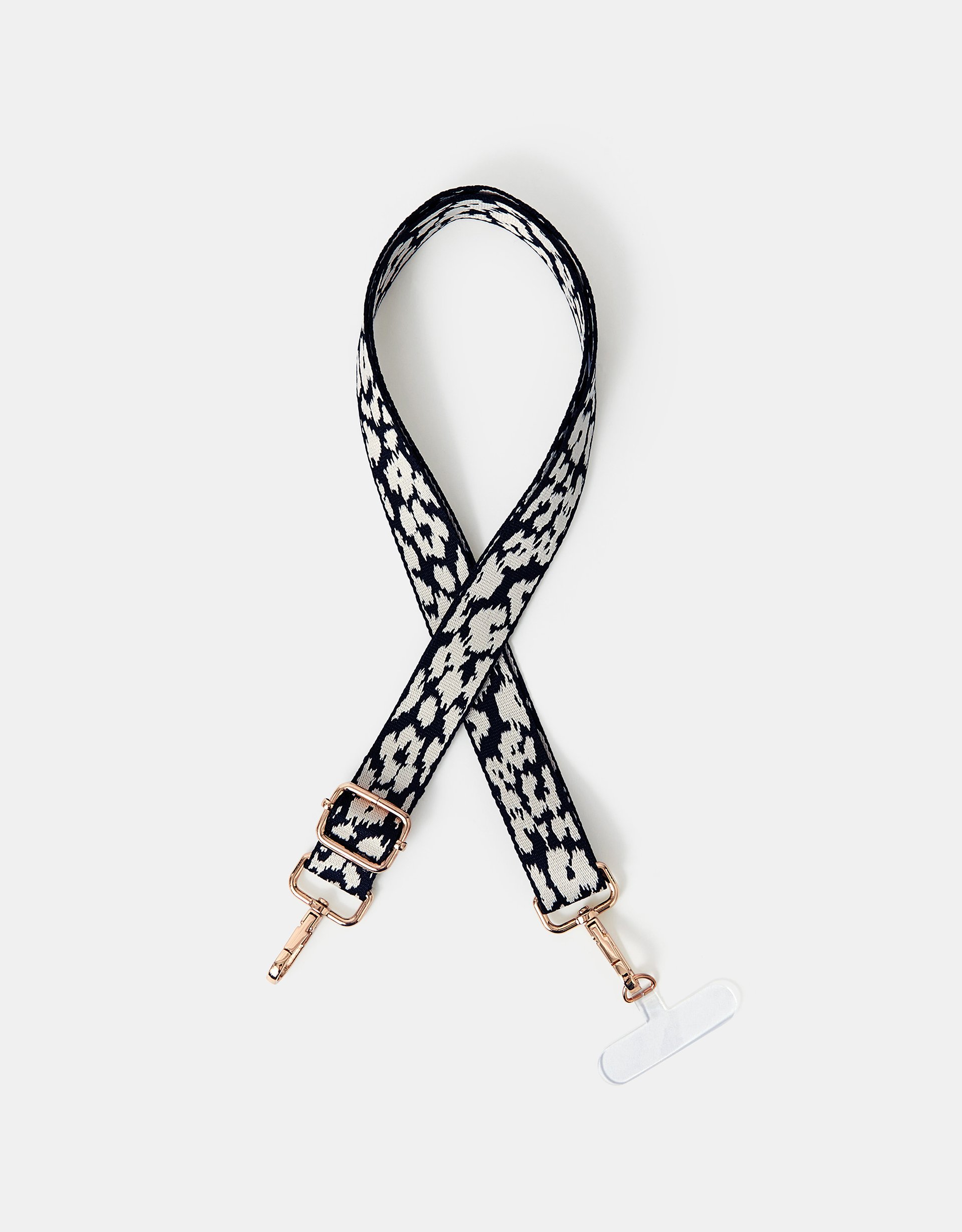 Black & White Animal Print Webbing Phone Strap, Size: 125x3cm, Women's - Accessorize