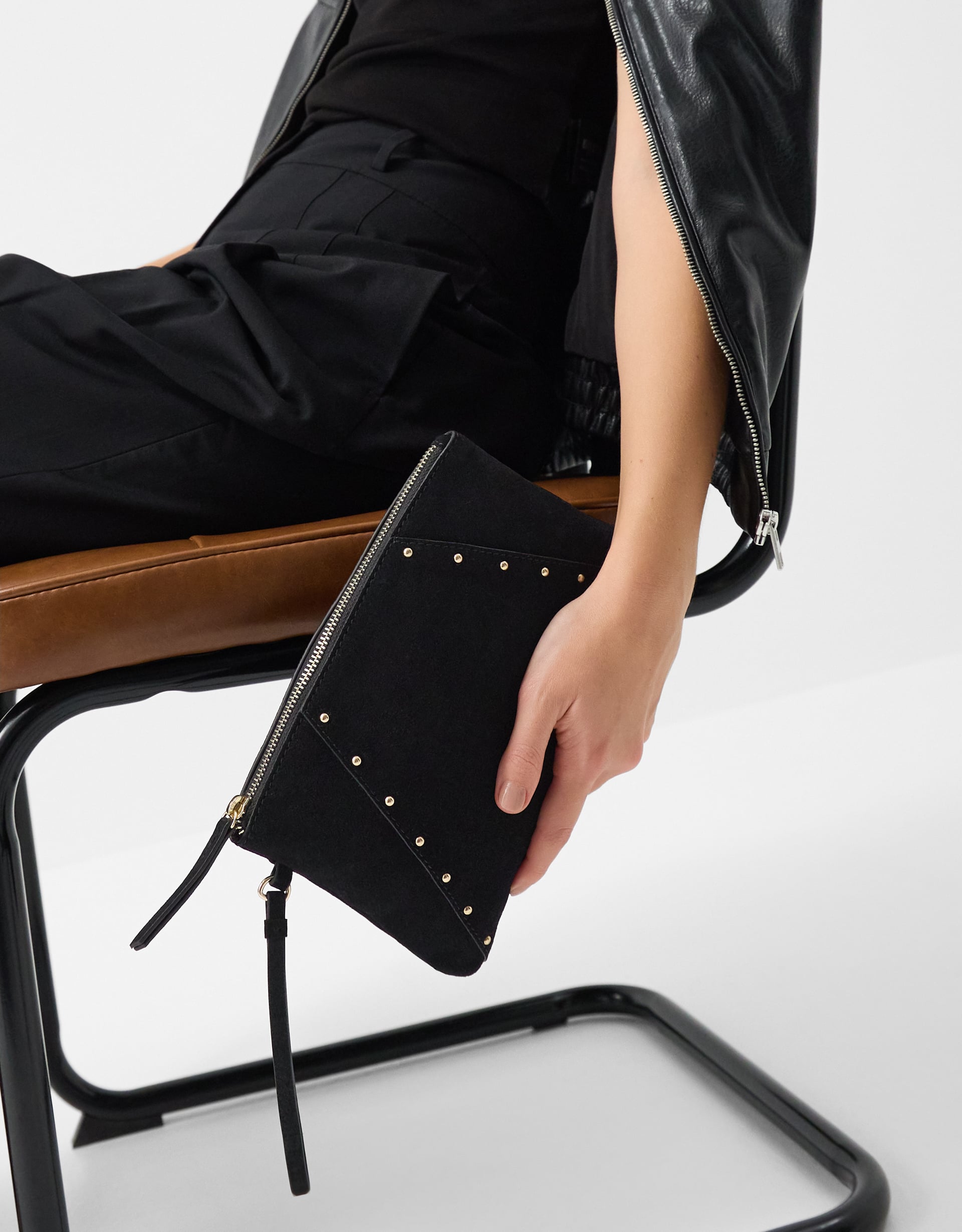 Accessorize Suede Stud Clutch Bag, Gold