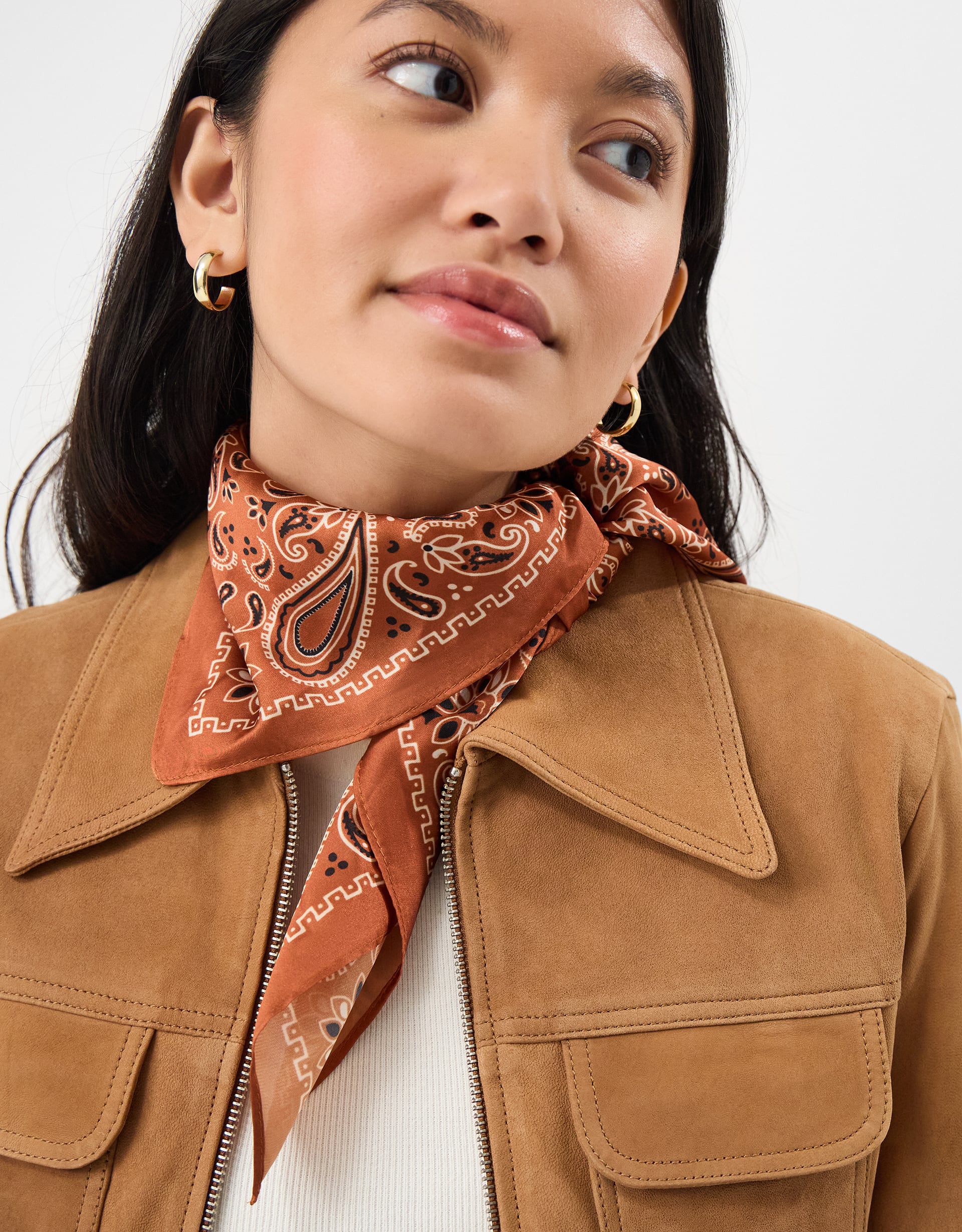 Accessorize - Paisley Print Square Satin Scarf, Orange, Size: 65cm