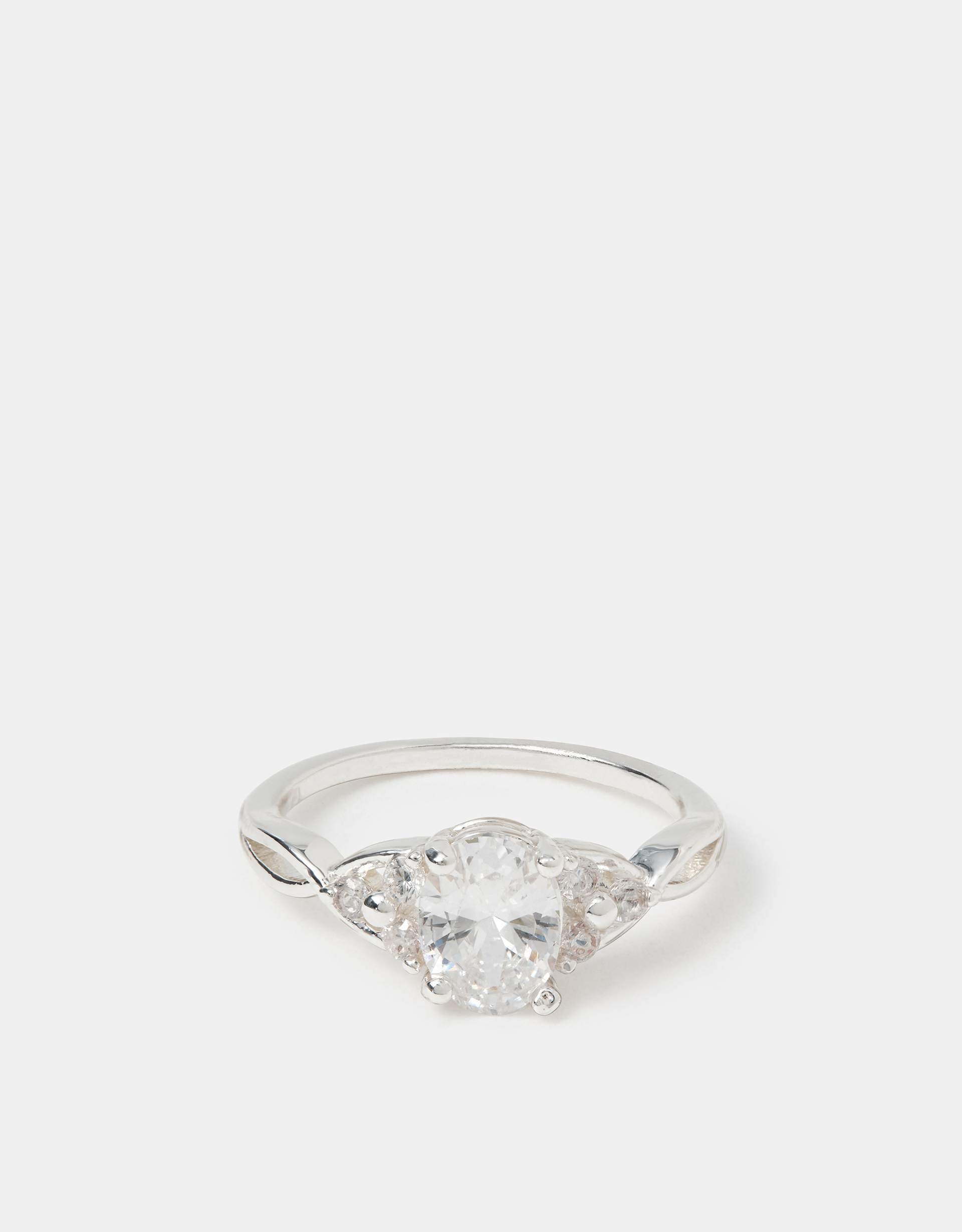 Cubic Zirconia Twisted Engagement Ring Silver, Size: XL - Accessorize