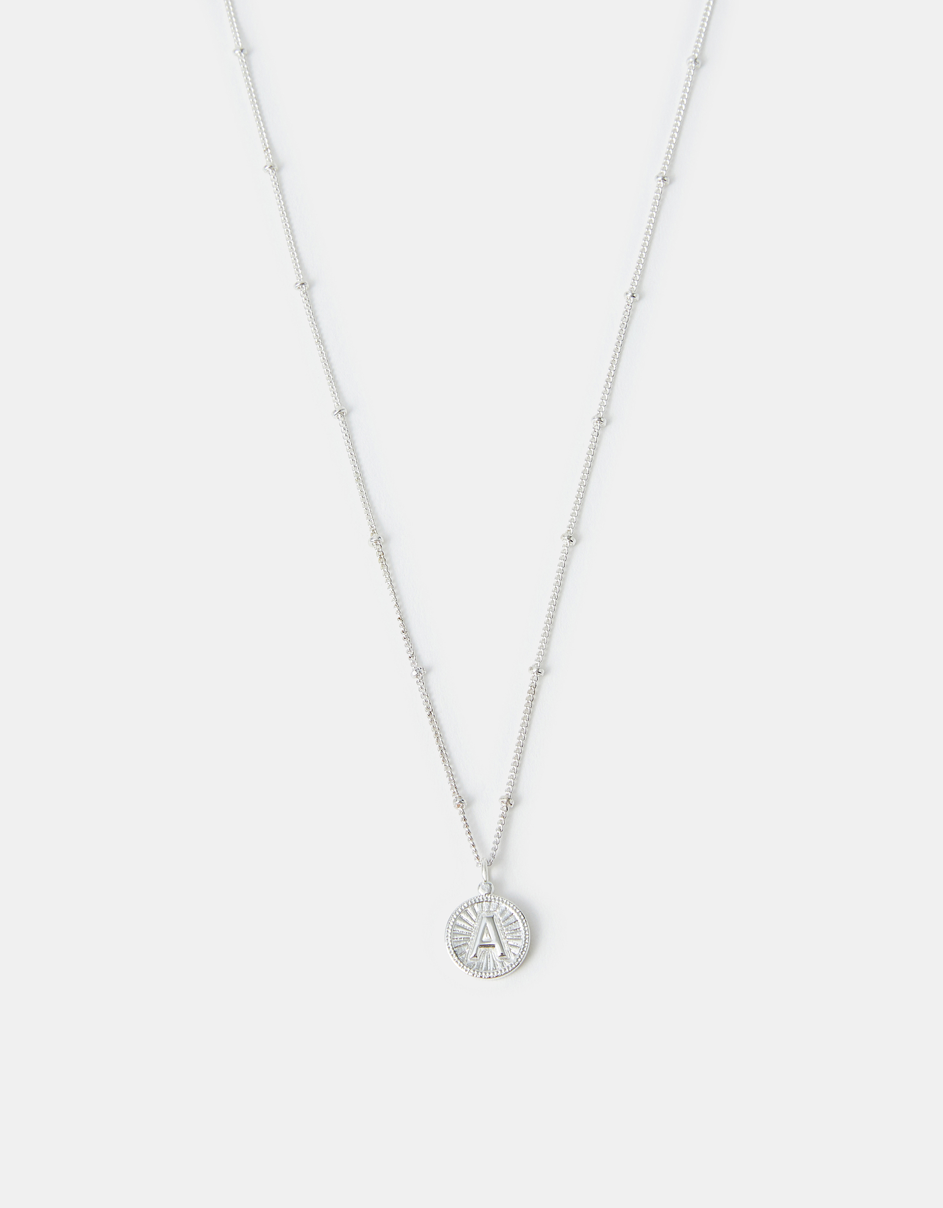 Sterling Silver-plated Initial Disc Pendant Necklace Silver, Size: R - Accessorize